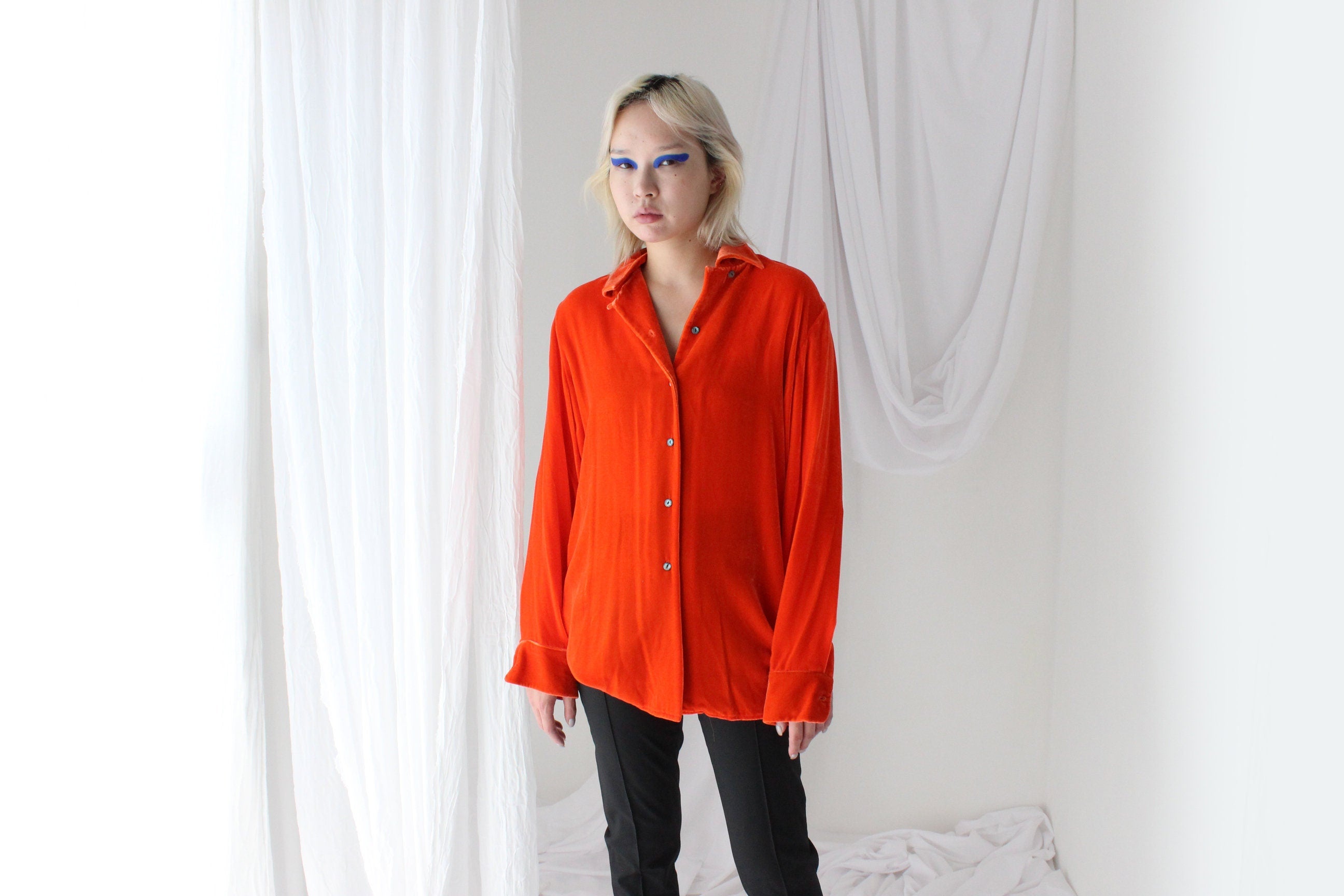 90s Acid Orange PURE SILK VELVET Shirt