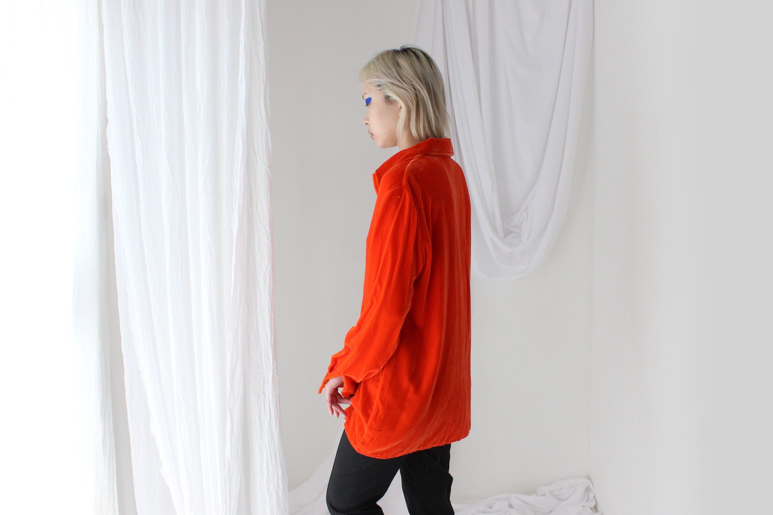 90s Acid Orange PURE SILK VELVET Shirt