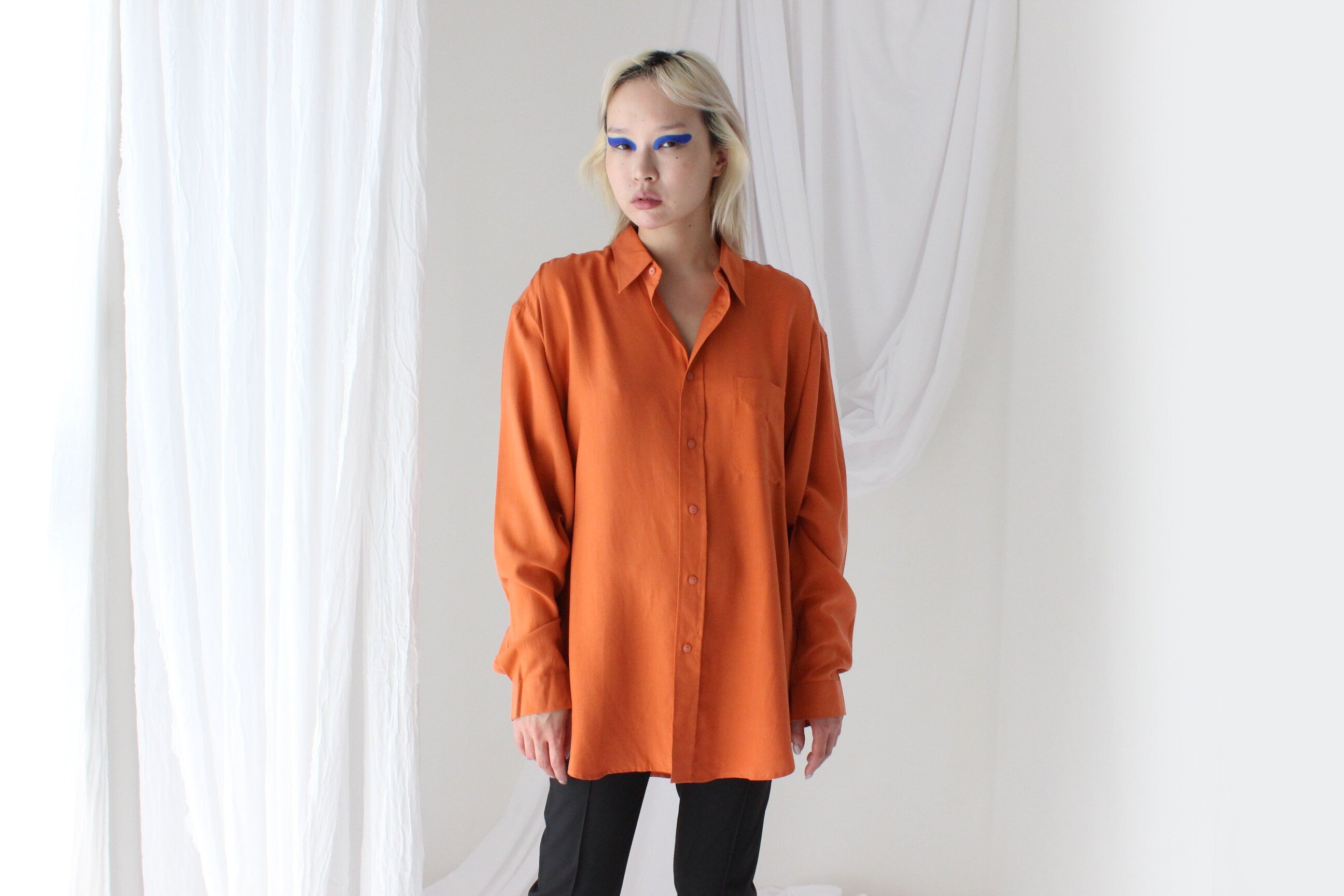 Heavenly 90s Pure Fuji Silk Orange Oversized Shirt