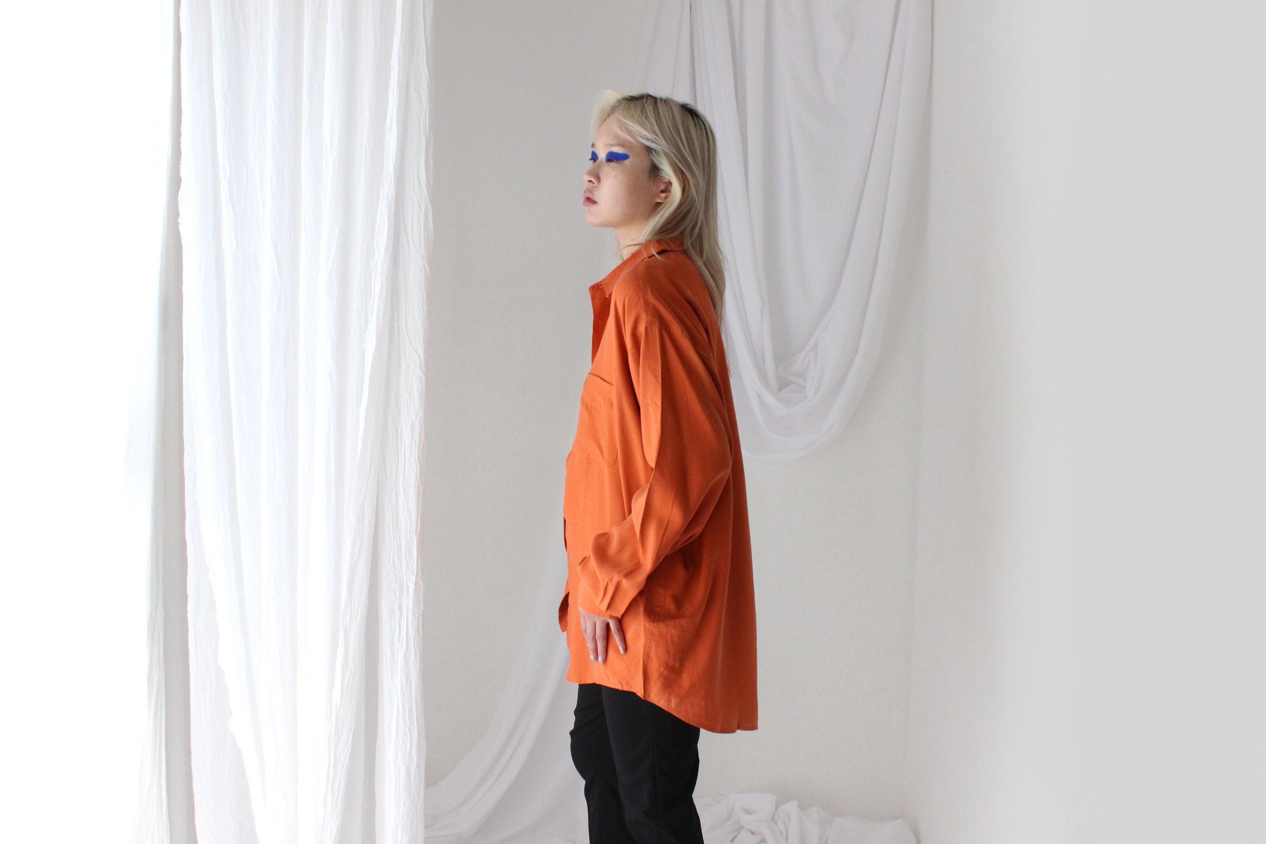 Heavenly 90s Pure Fuji Silk Orange Oversized Shirt