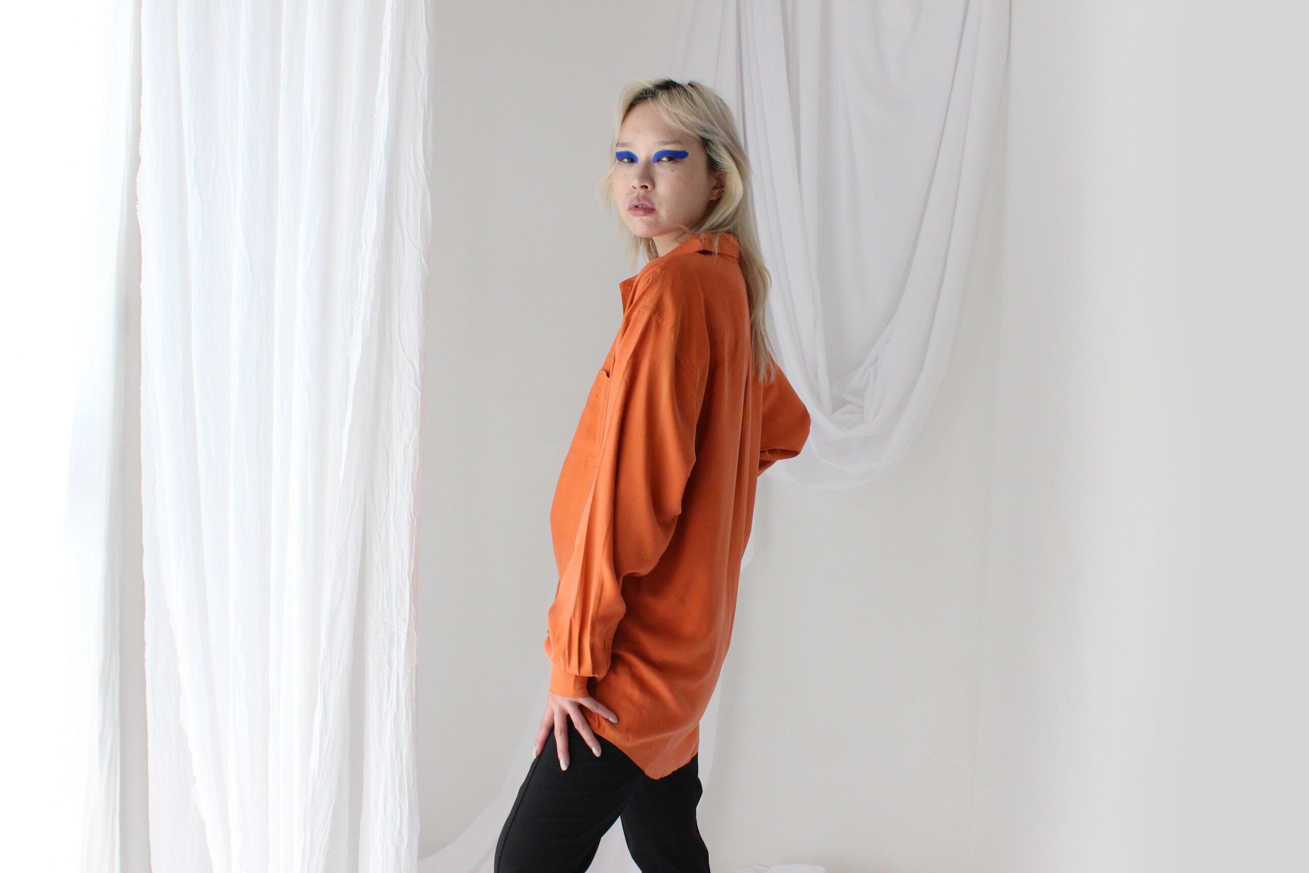 Heavenly 90s Pure Fuji Silk Orange Oversized Shirt