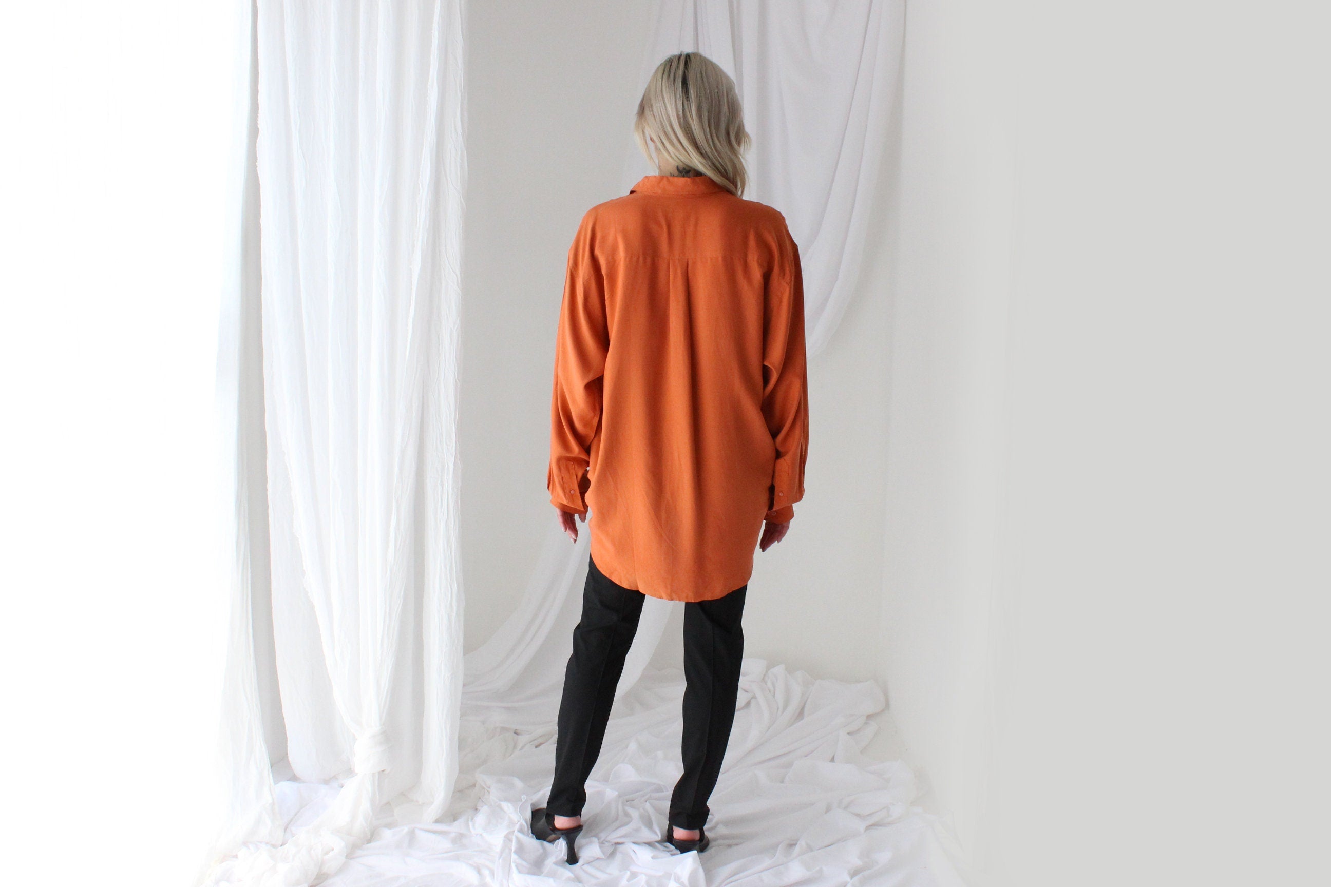 Heavenly 90s Pure Fuji Silk Orange Oversized Shirt