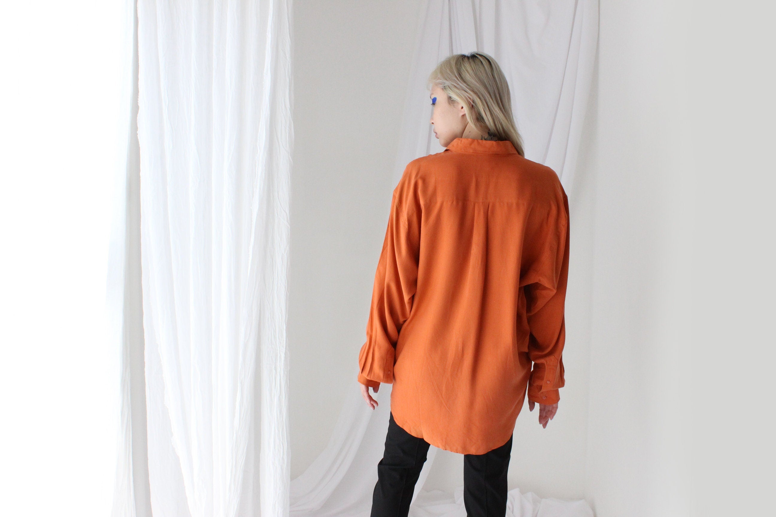 Heavenly 90s Pure Fuji Silk Orange Oversized Shirt