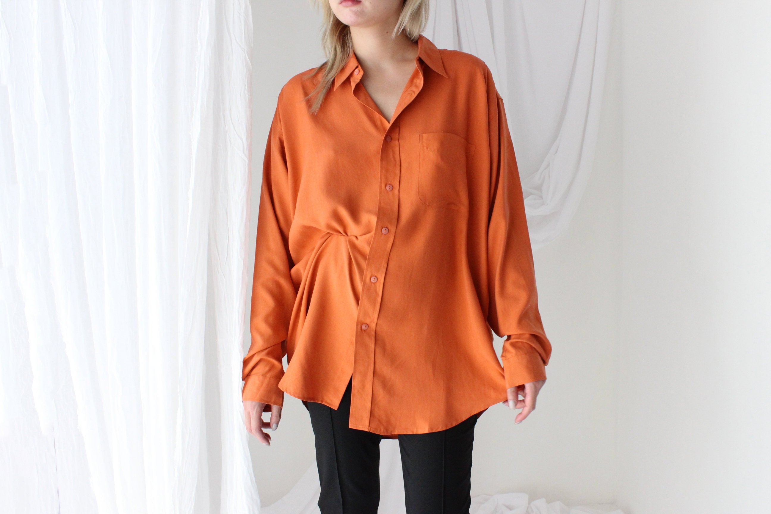 Heavenly 90s Pure Fuji Silk Orange Oversized Shirt