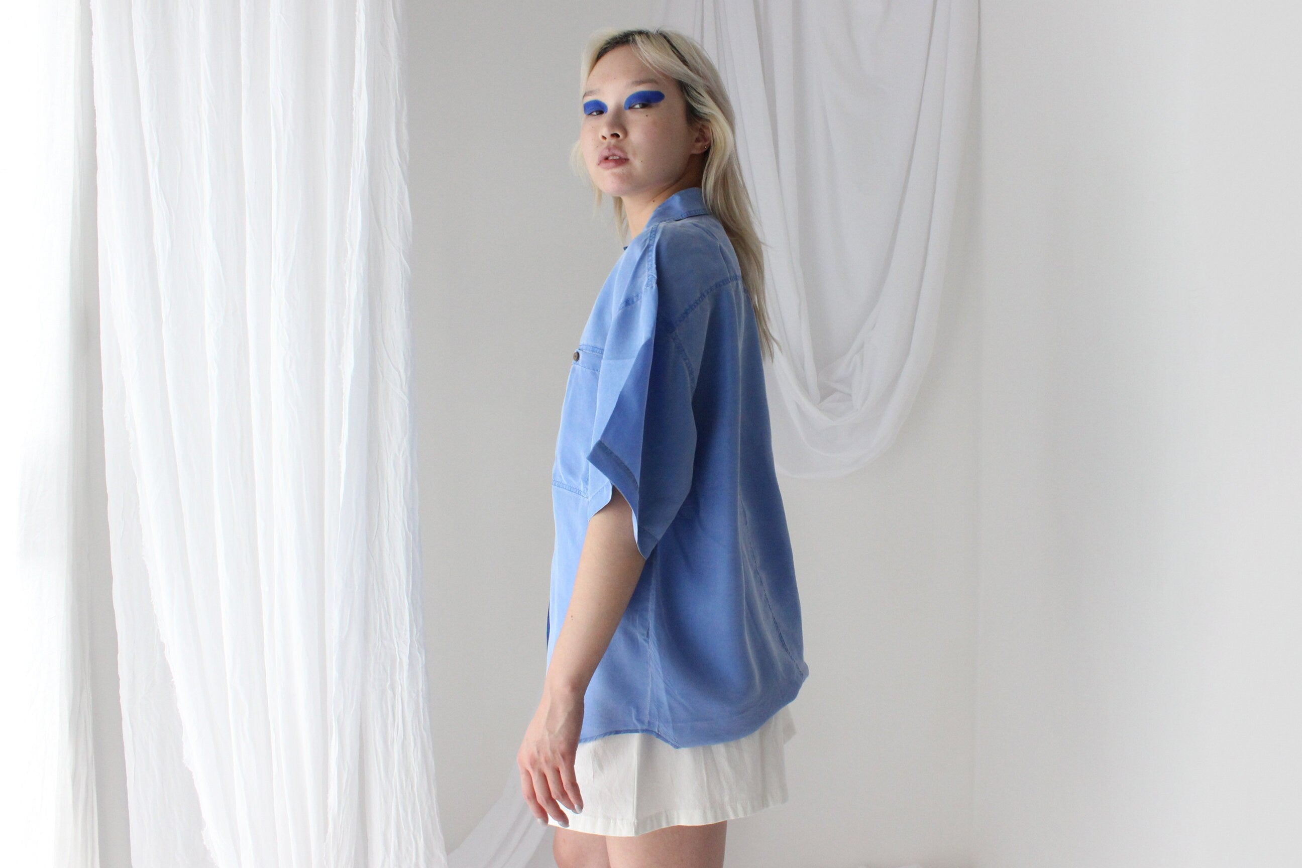 80s PURE SILK "Denim" Look Boxy Shirt