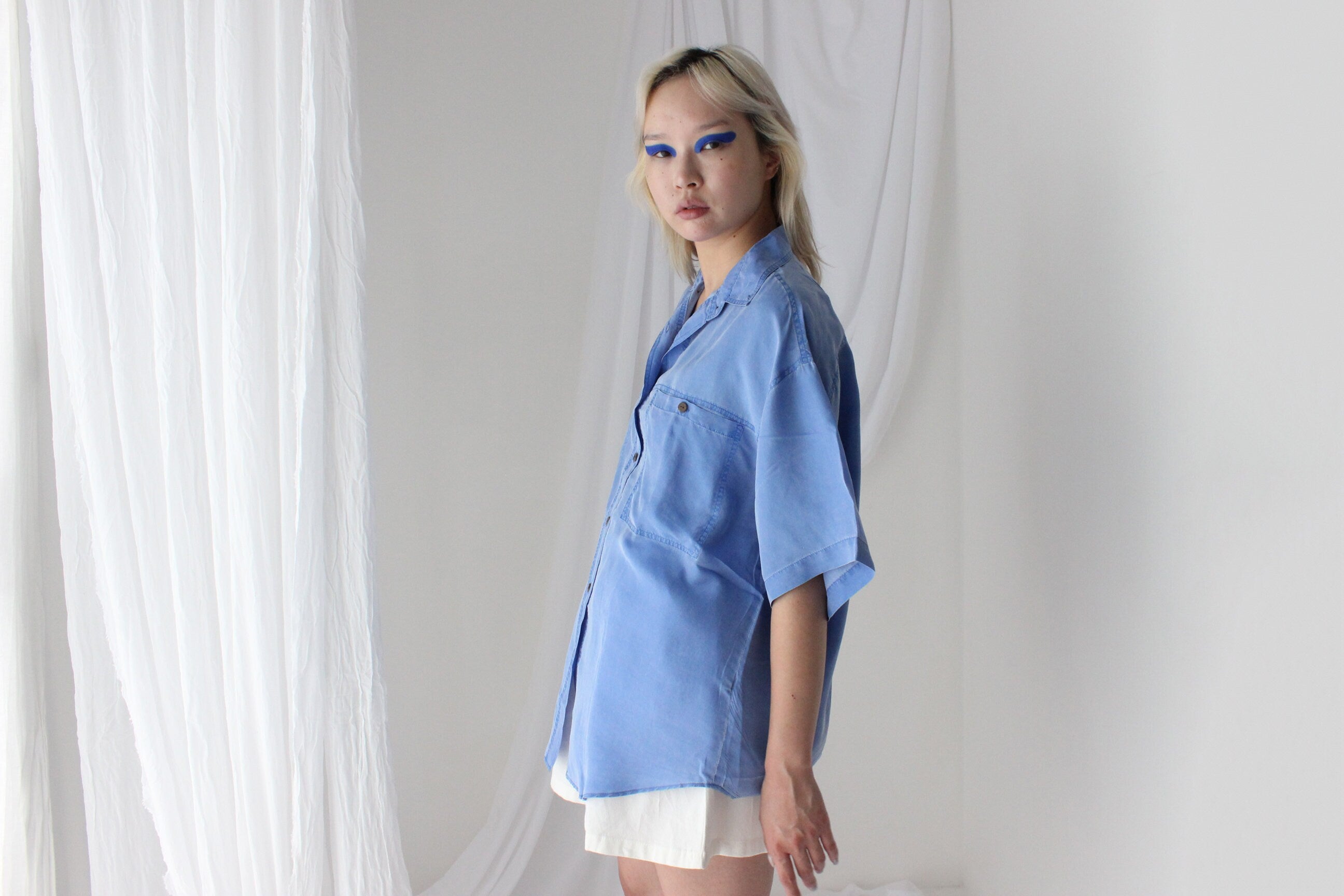 80s PURE SILK "Denim" Look Boxy Shirt