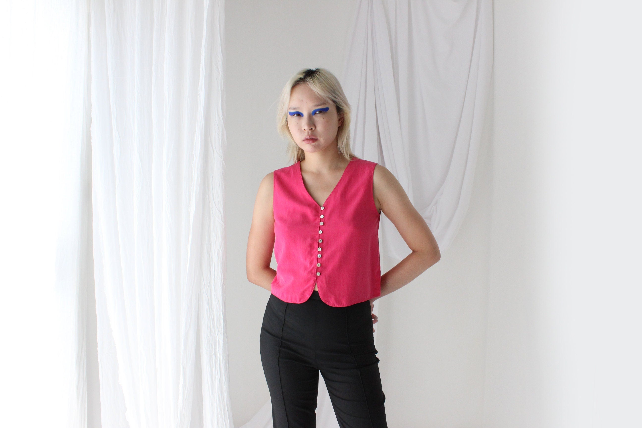 90s Bubblegum Silk Waistcoat Vest Crop Top