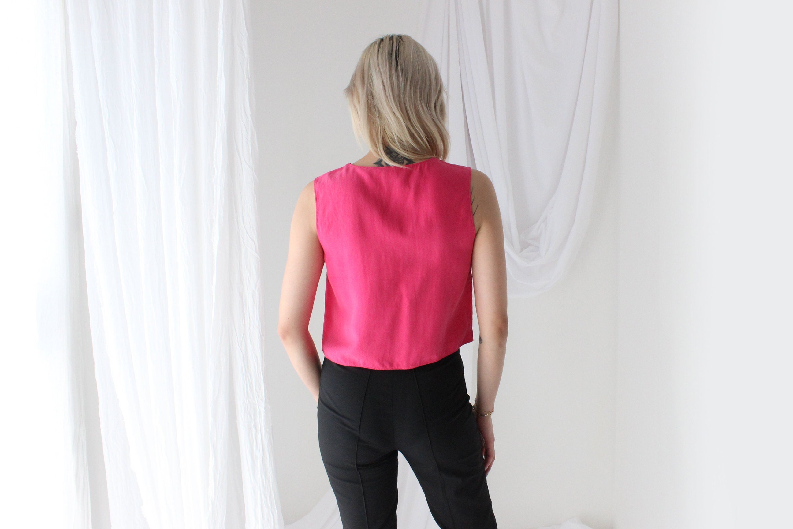 90s Bubblegum Silk Waistcoat Vest Crop Top