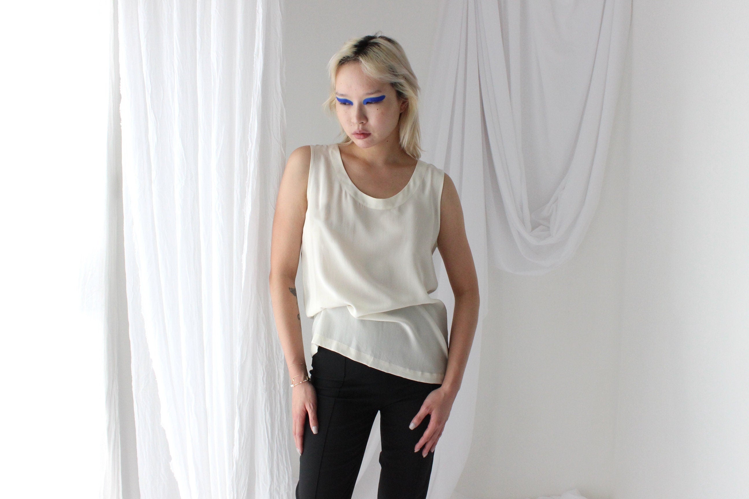 90s Pure Silk Sleeveless Tank Top in Ivory