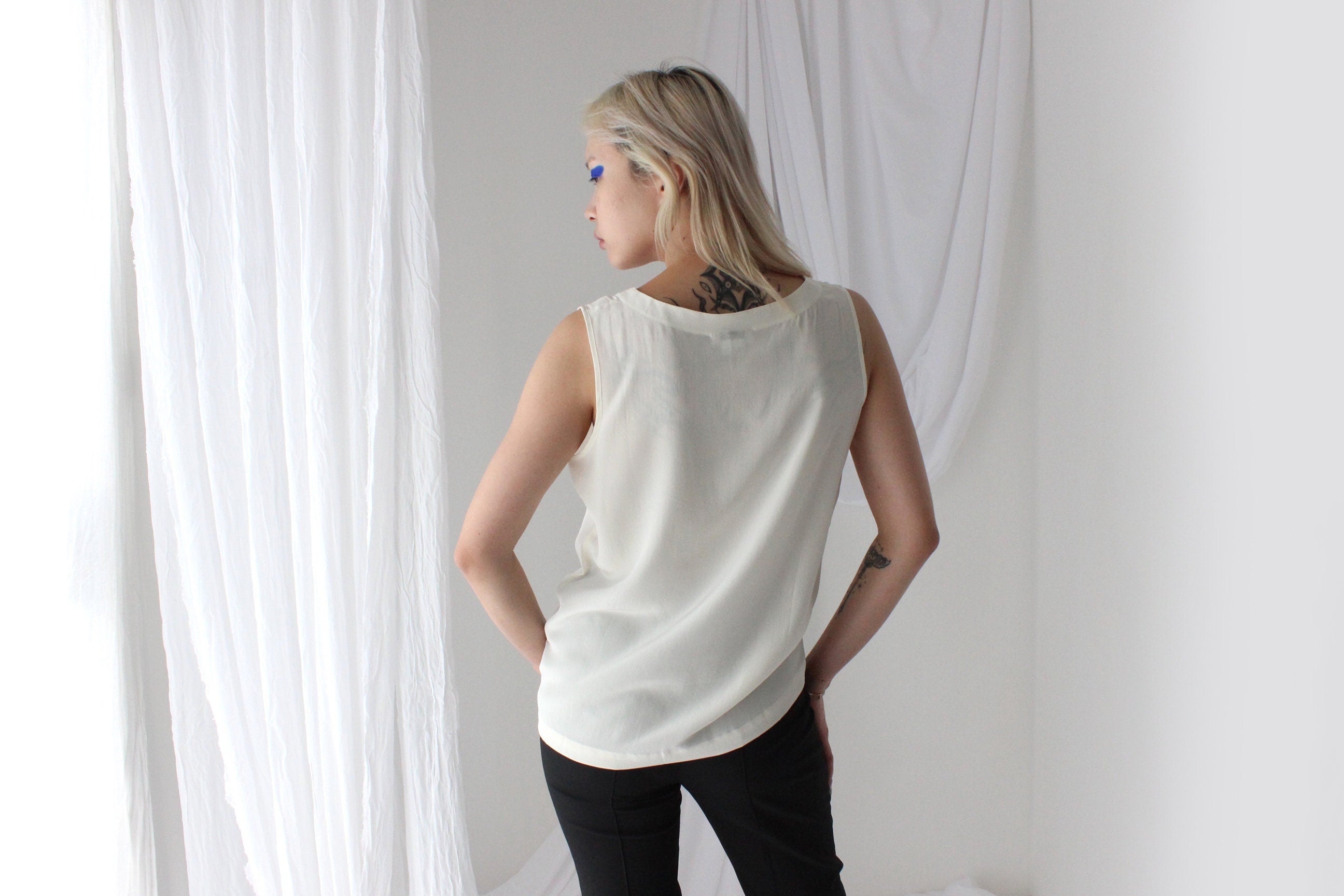 90s Pure Silk Sleeveless Tank Top in Ivory