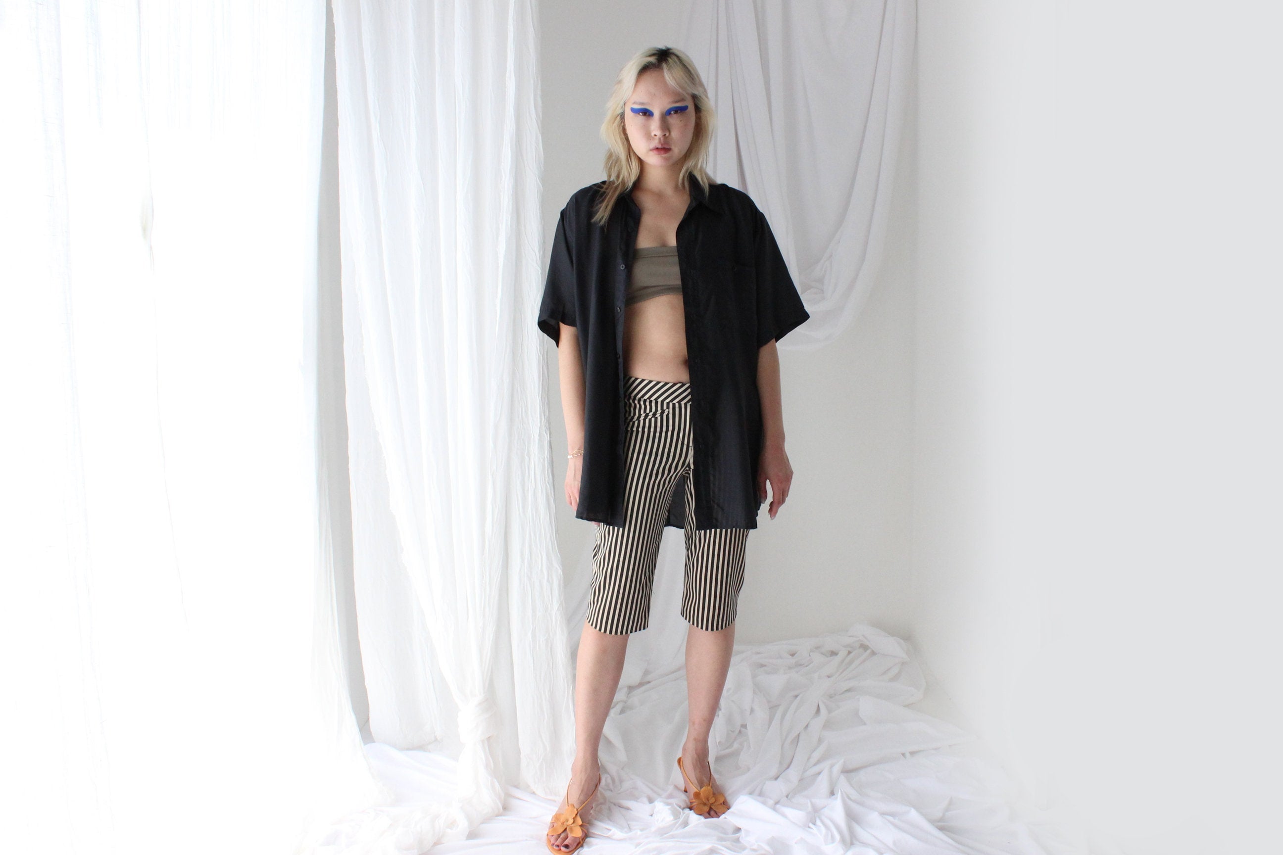 80s PURE SILK Ink Black Boxy Oversized Shirt