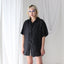 80s PURE SILK Ink Black Oversized Shirt