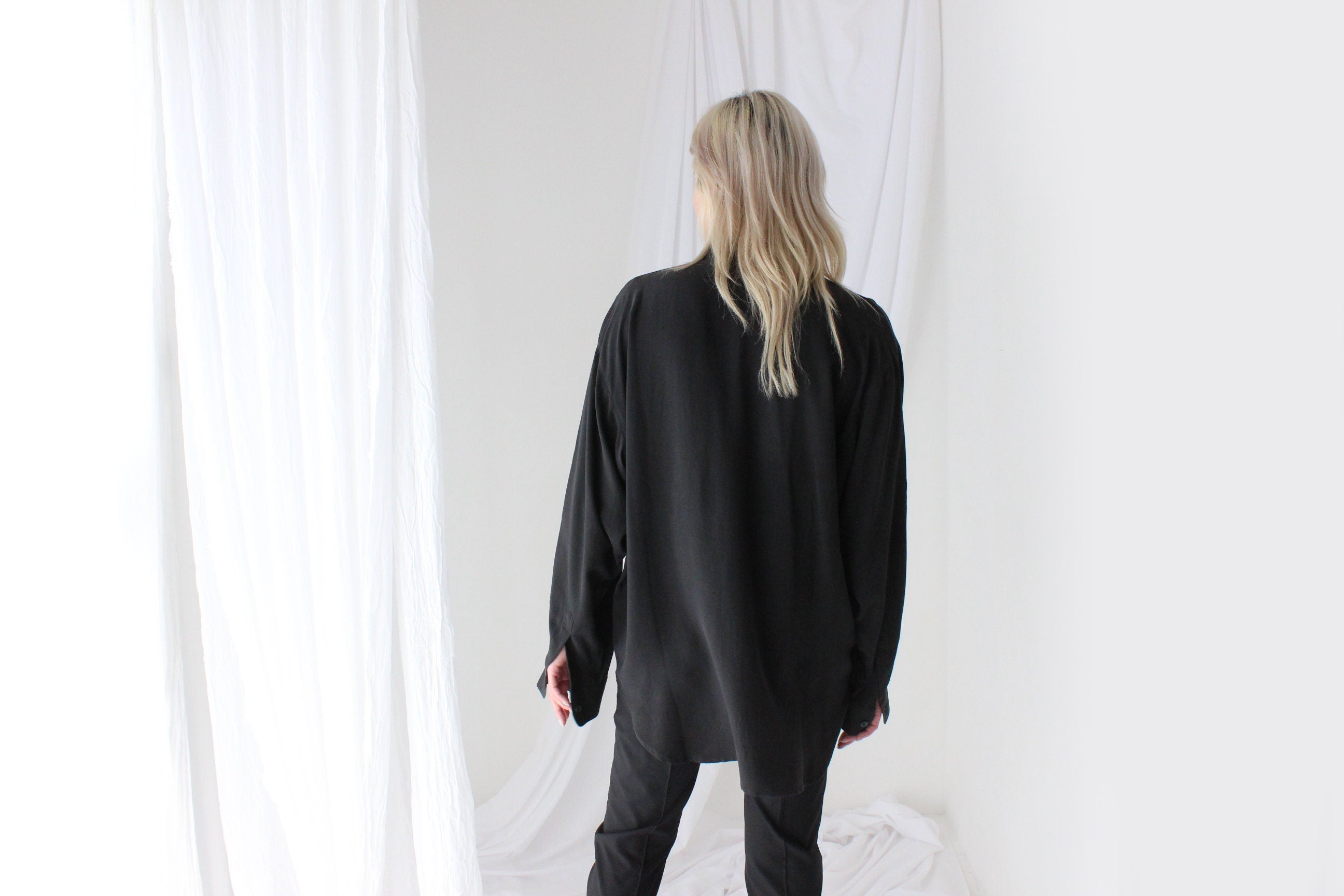 Heavenly 90s Pure Fuji Silk Black Oversized Shirt