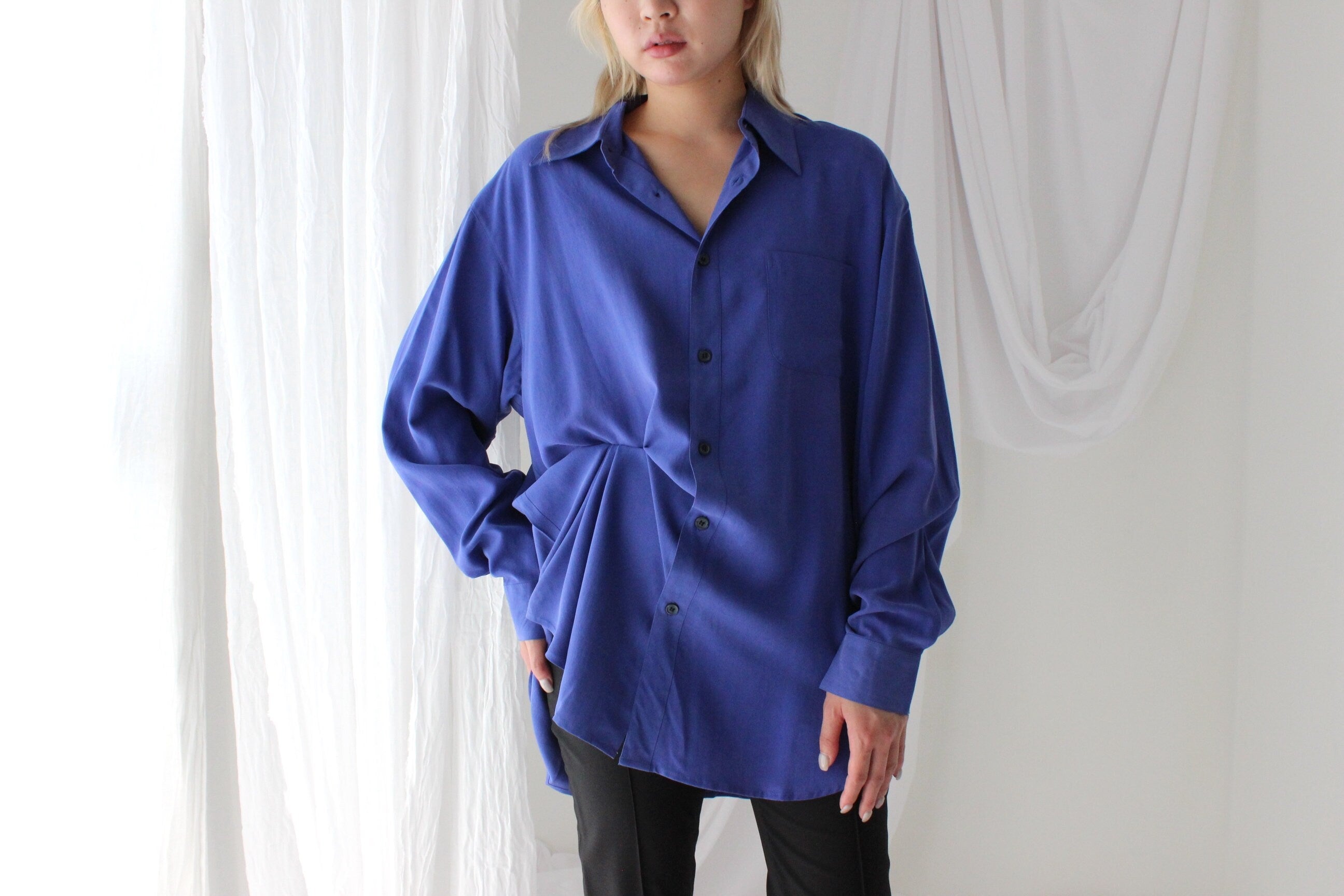 Heavenly 90s Pure Fuji Silk Cobalt Blue Oversized Shirt