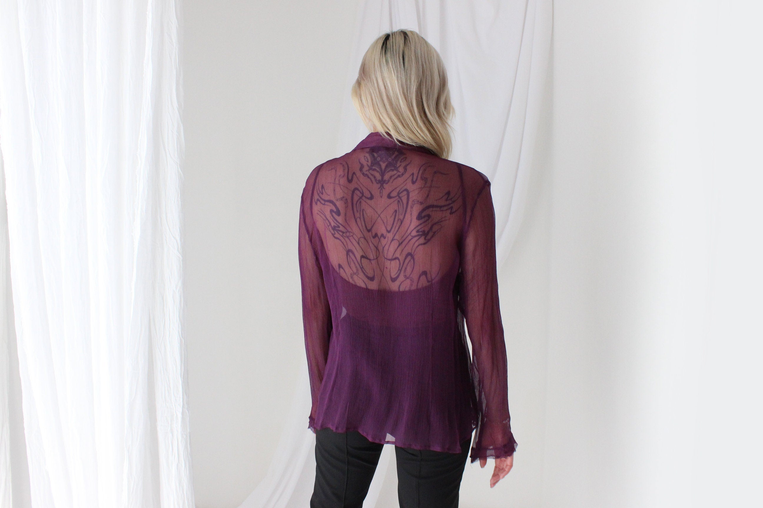 Sexy 90s Sheer Crinkle Silk Georgette Blouse