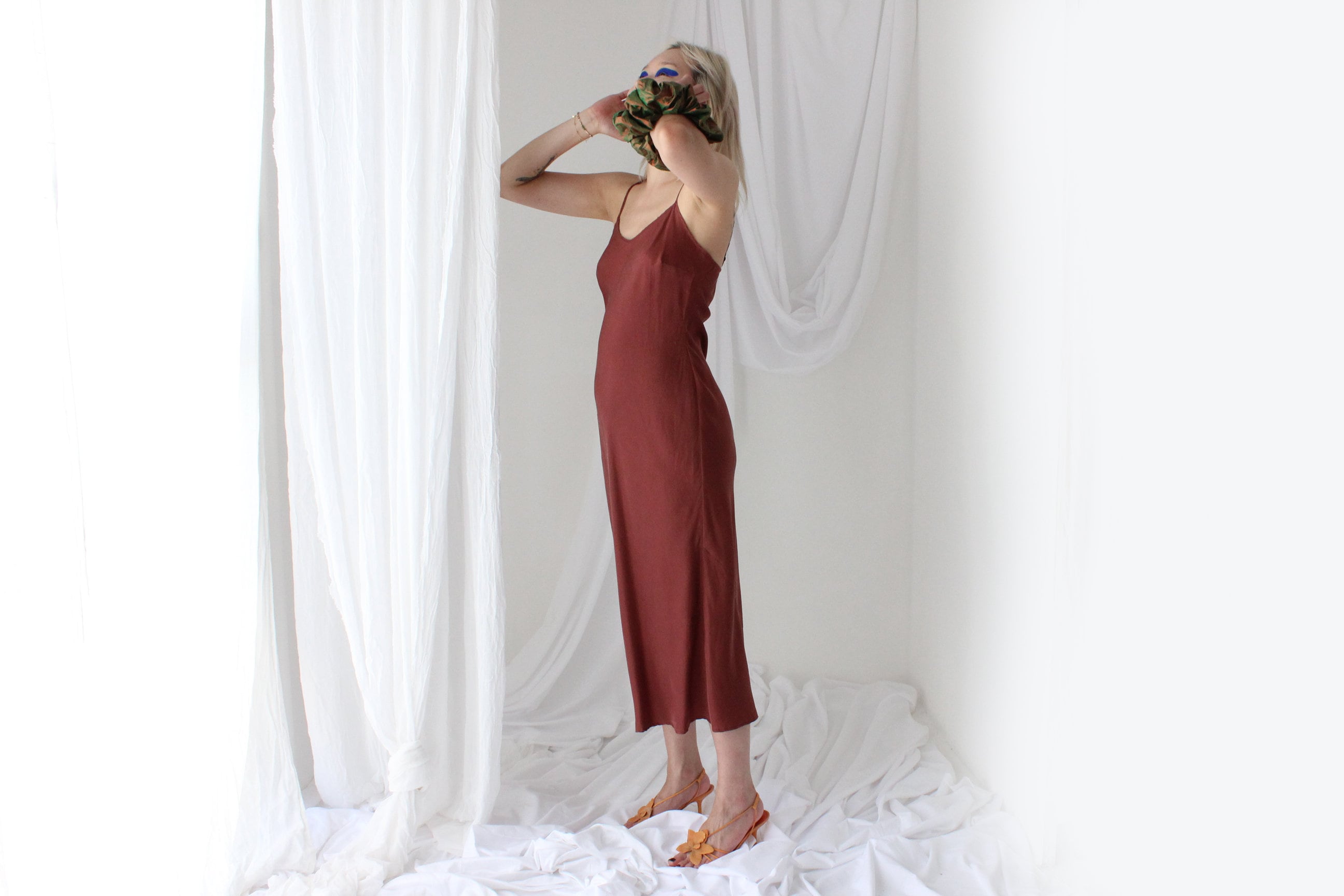 90s Pure Silk Bias Cut Slip Dress in Mocha