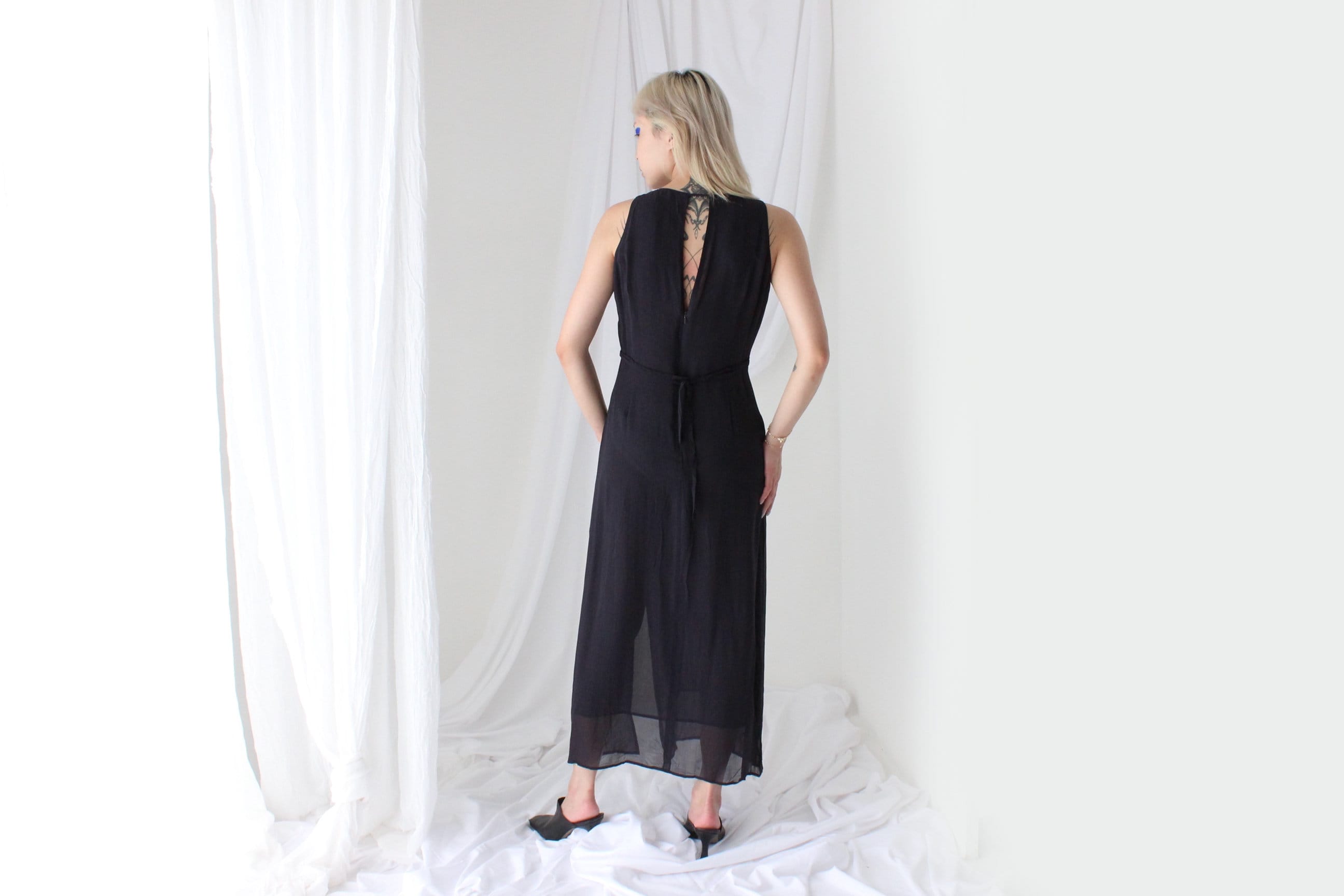 90s Luxury Double Layer Silk Staple Sleeveless Dress