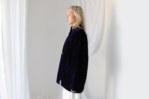 80s PURE SILK VELVET Luxury Quilted Puffer Jacket in Royal Purple