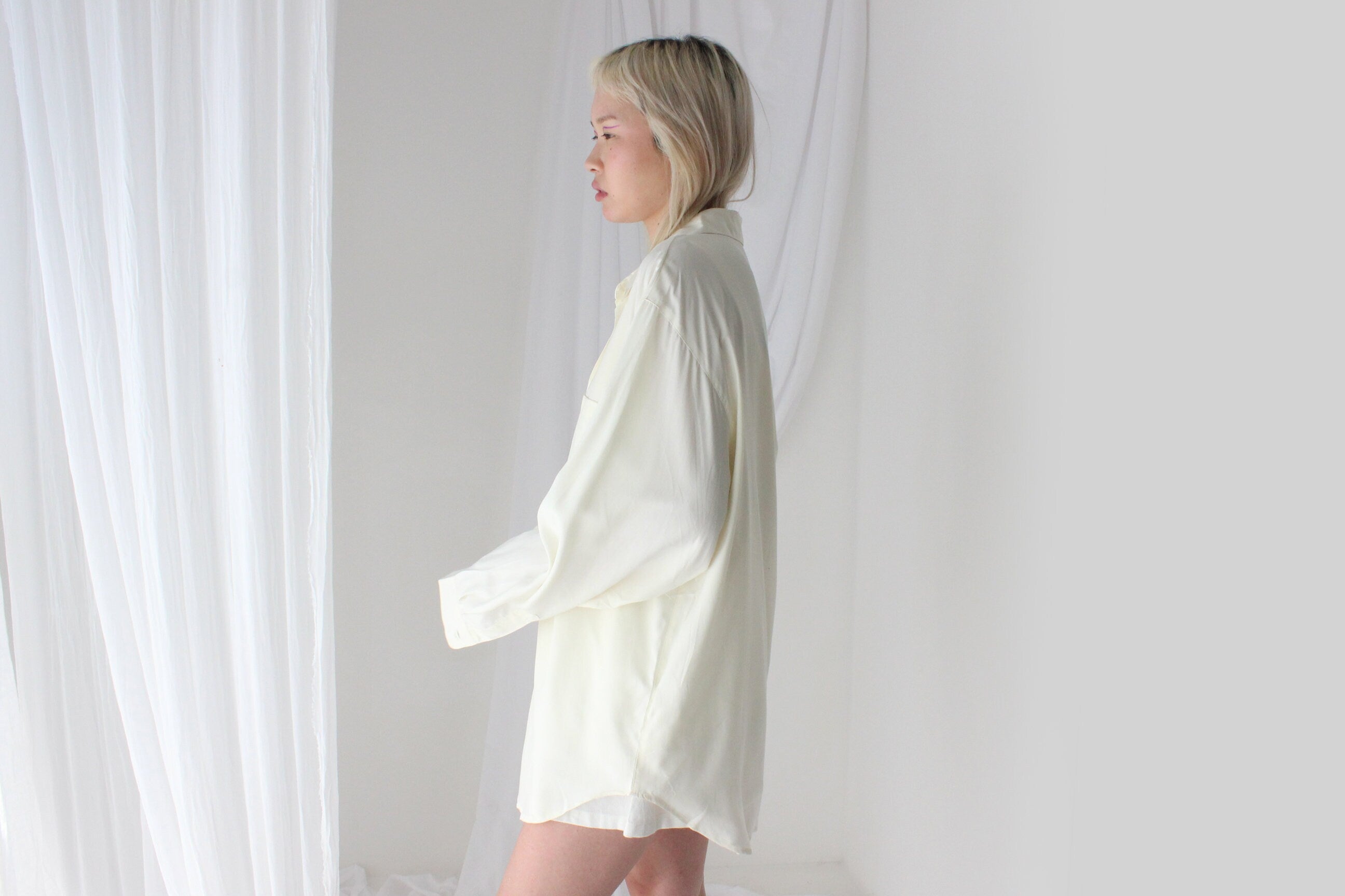 Heavenly 90s Pure Silk Cream Oversized Shirt