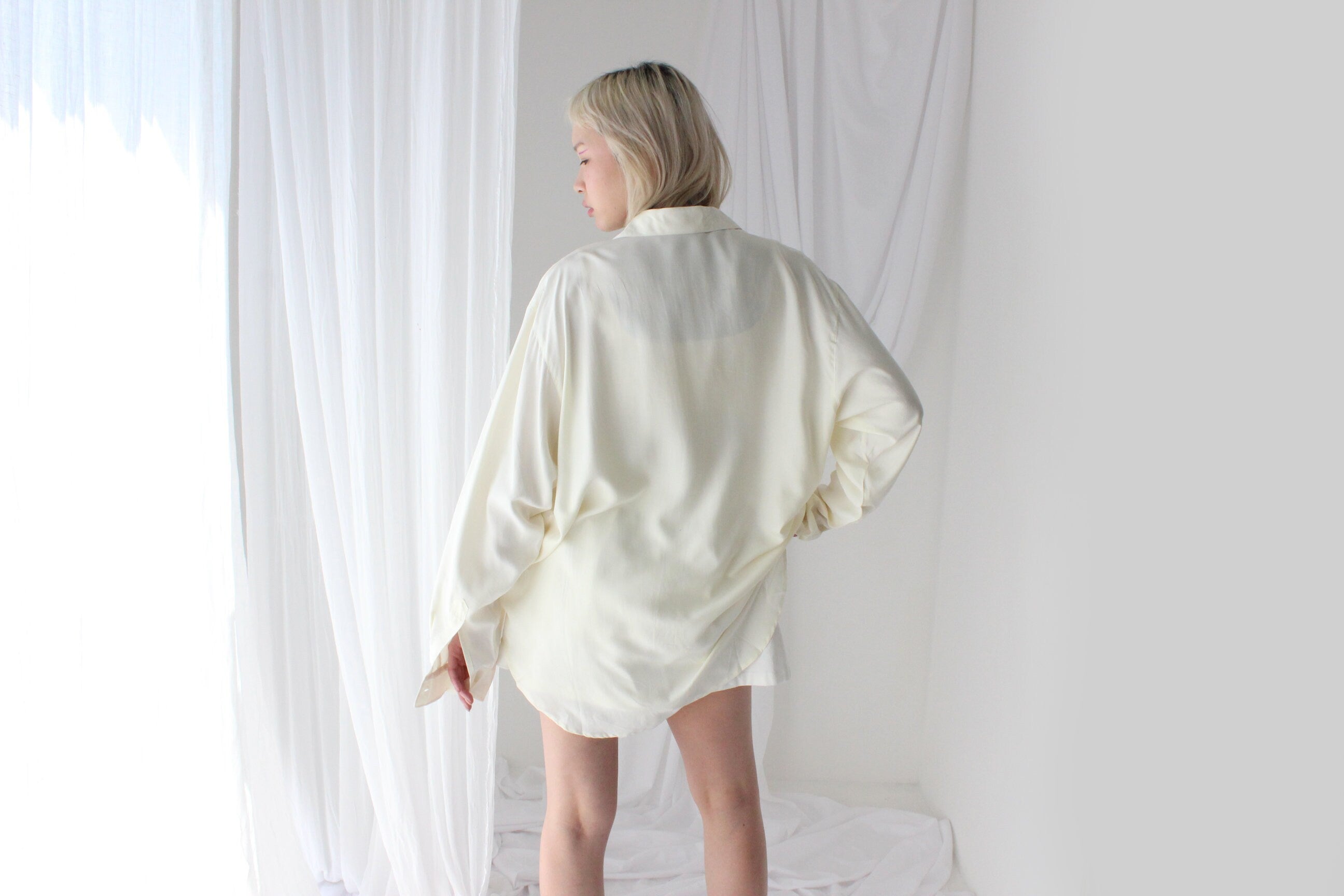 Heavenly 90s Pure Silk Cream Oversized Shirt