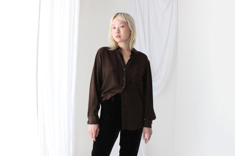 90s Pure Silk Chocolate Relaxed Button Up Blouse
