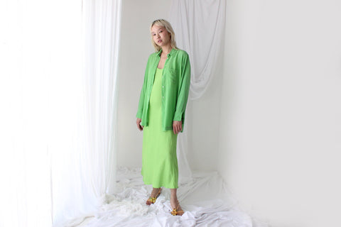 90s Silk Crêpe De Chine Luxurious Lime Green Shirt
