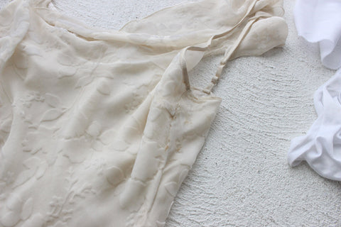 Y2K PURE SILK Ivory Velvet Burnout Asymmetric Dress