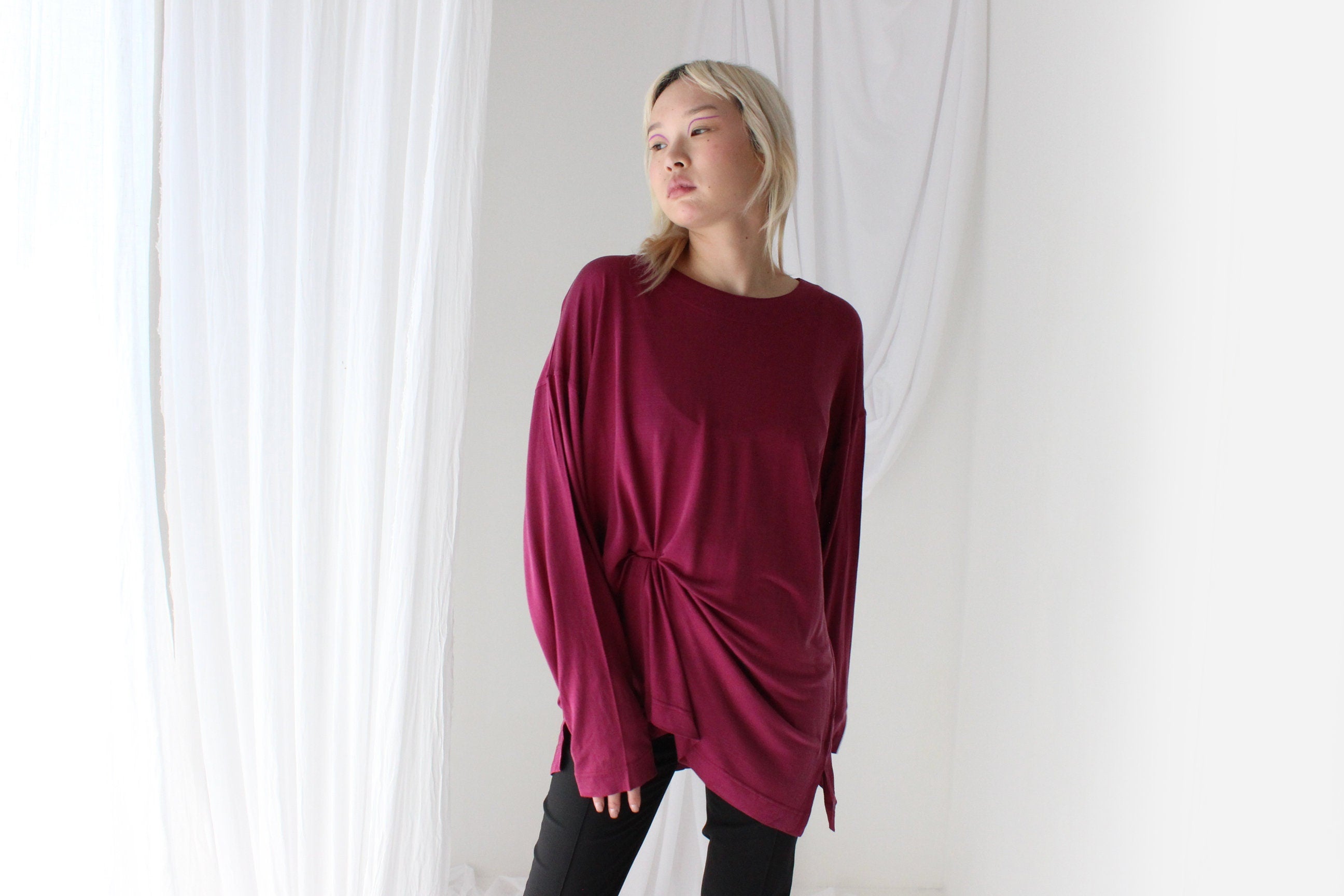 Luxury 90s Pure Silk Jersey Oversized Top or Dress in Magenta