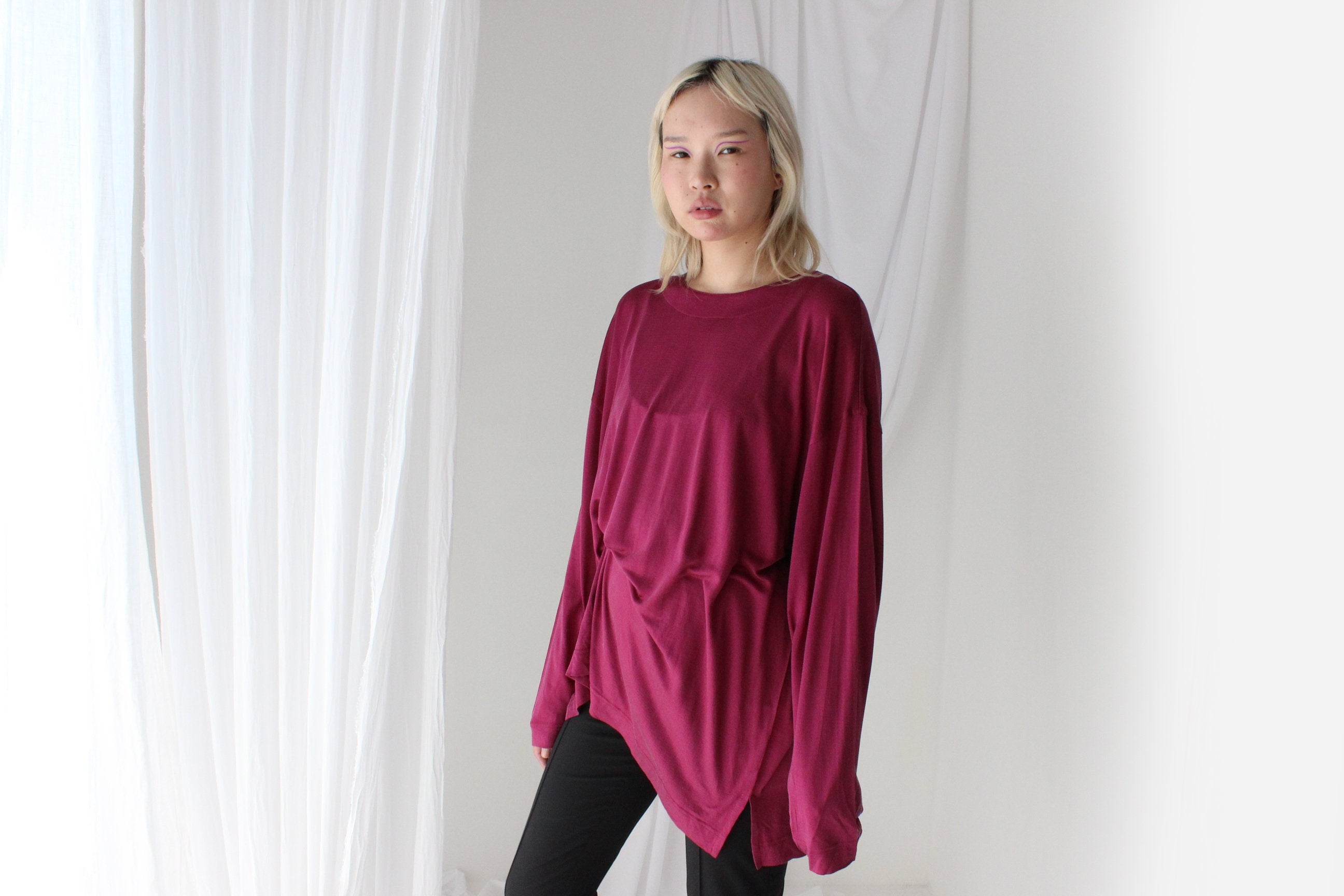 Luxury 90s Pure Silk Jersey Oversized Top or Dress in Magenta