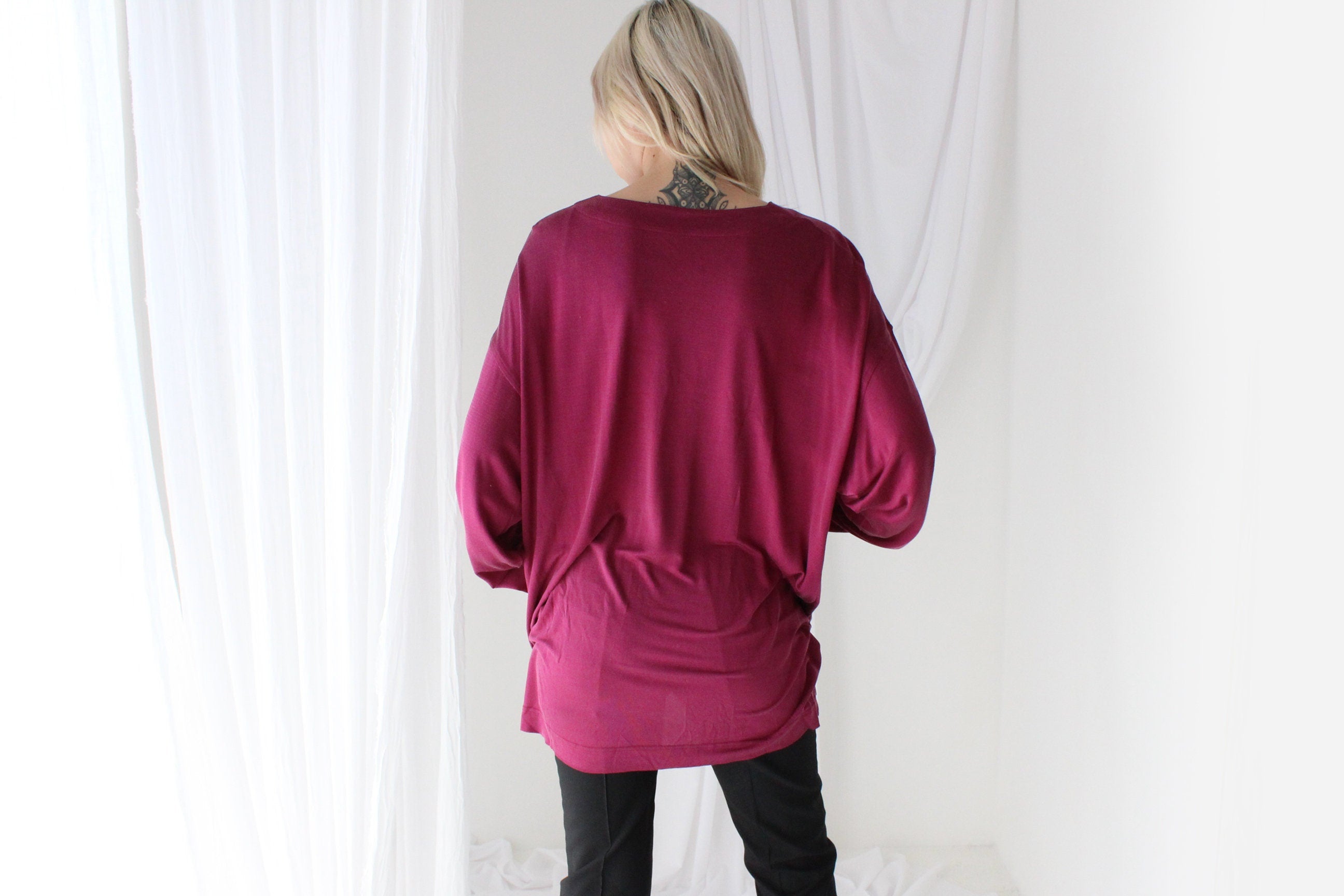 Luxury 90s Pure Silk Jersey Oversized Top or Dress in Magenta