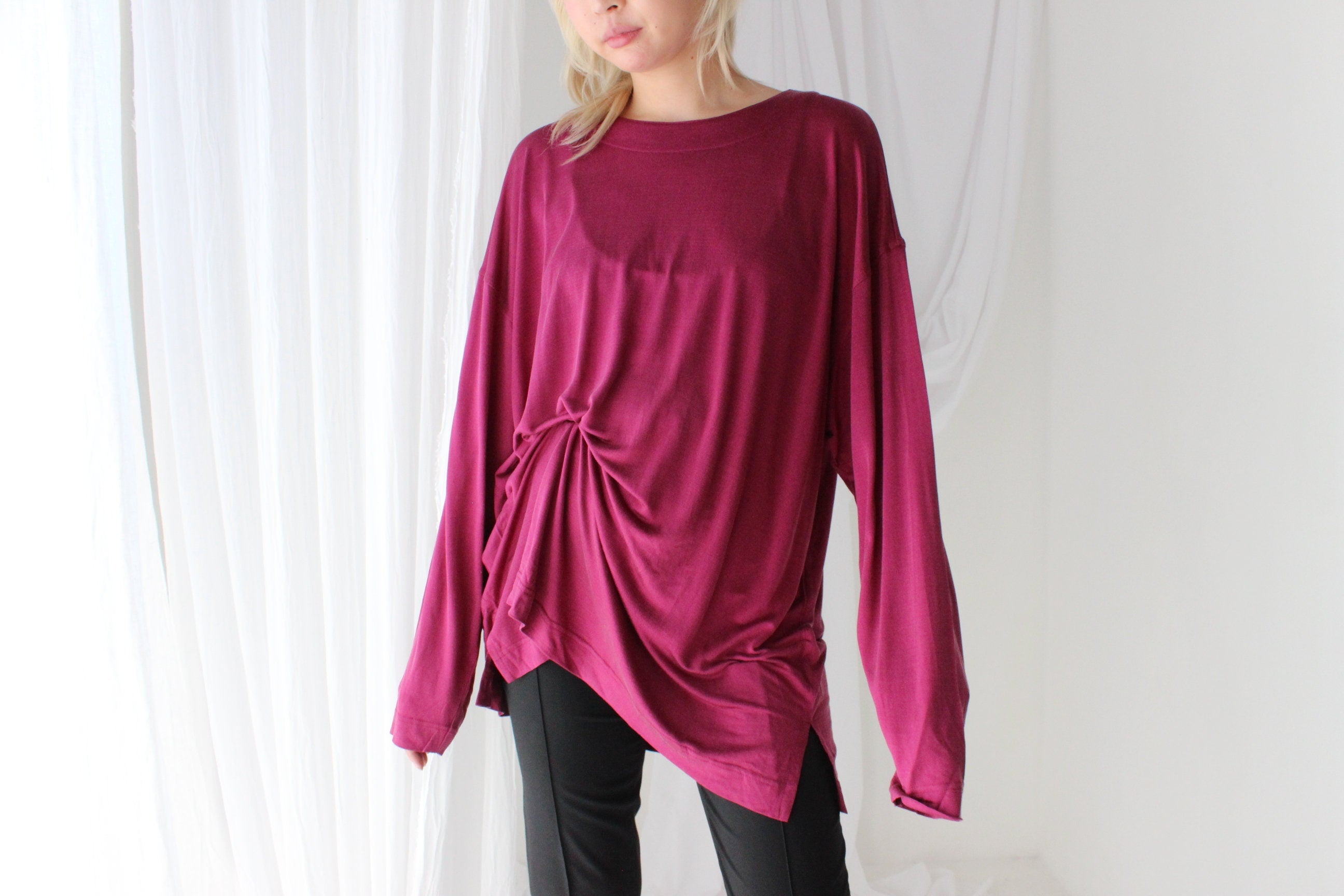 Luxury 90s Pure Silk Jersey Oversized Top or Dress in Magenta