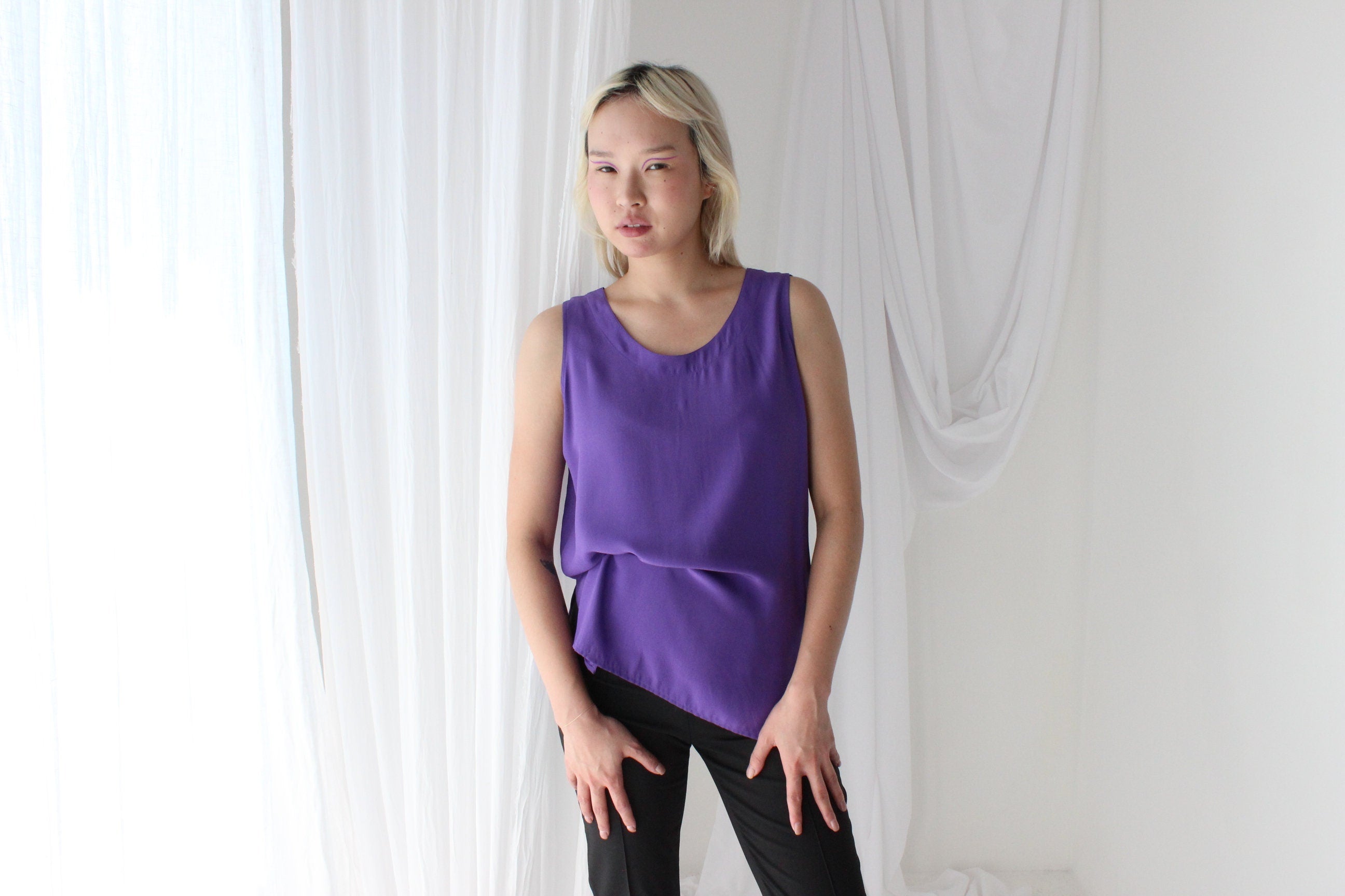 90s Pure Silk Sleeveless Tank Top in Purple