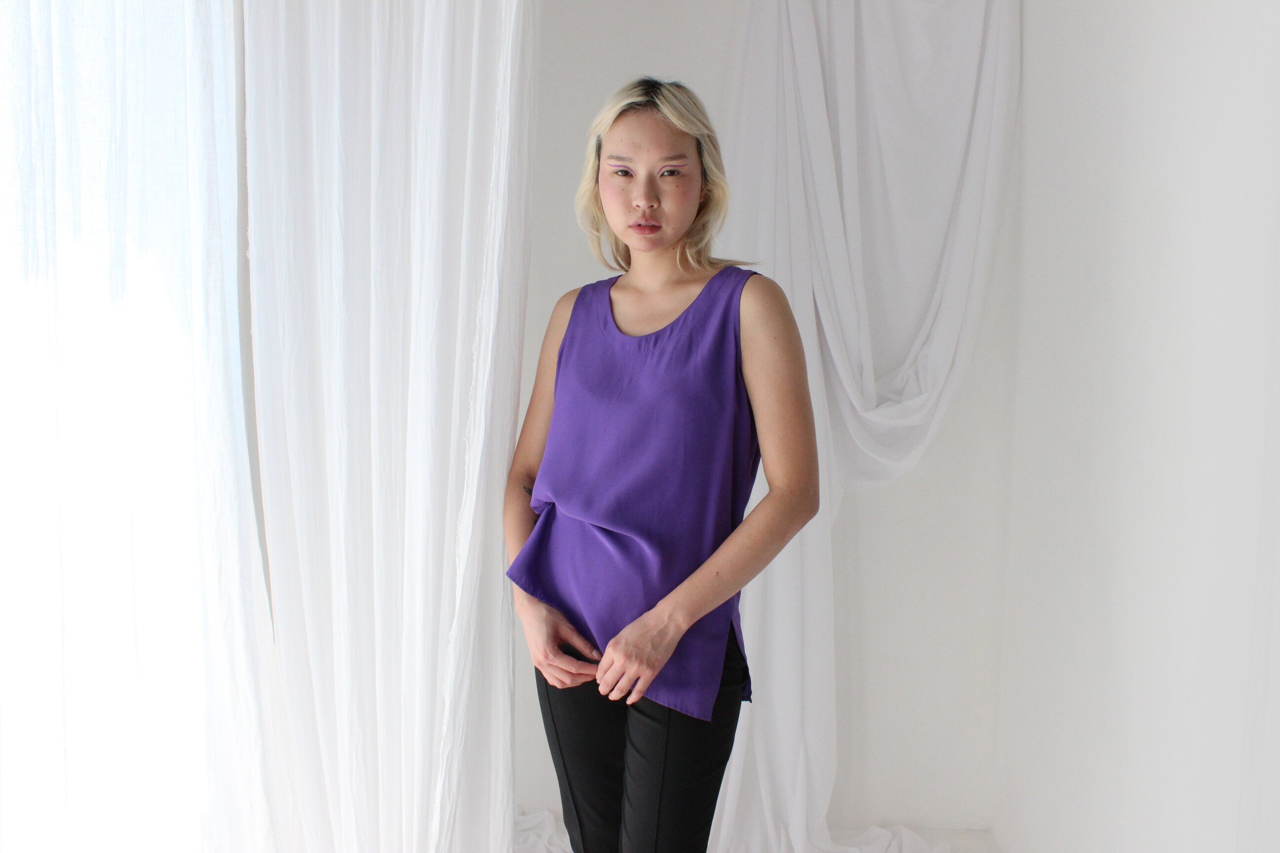 90s Pure Silk Sleeveless Tank Top in Purple