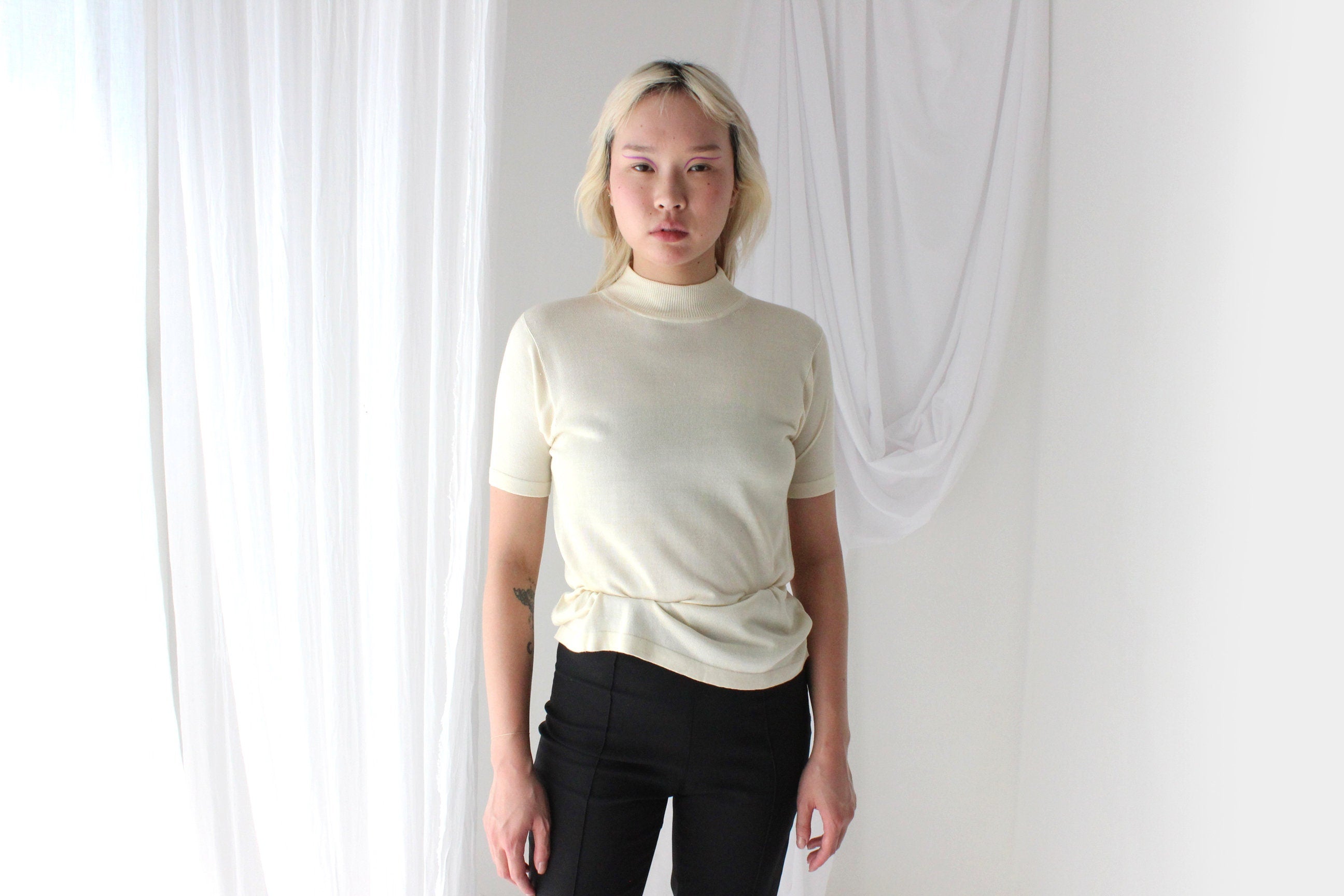 80s PURE SILK Luxury High Neck Knit in Ivory