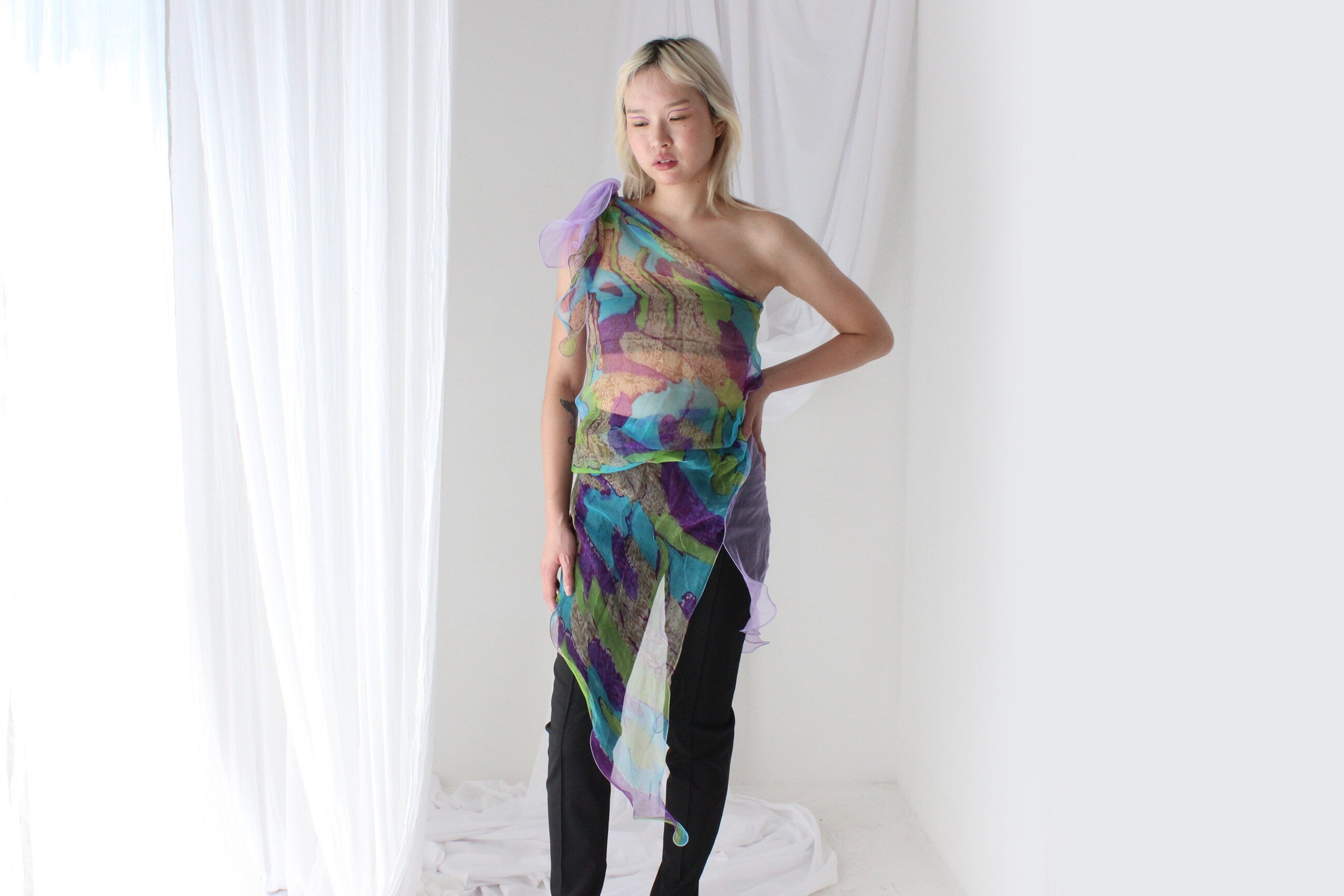 Y2K Pure Silk Chiffon Experimental Sheer Scarf Top