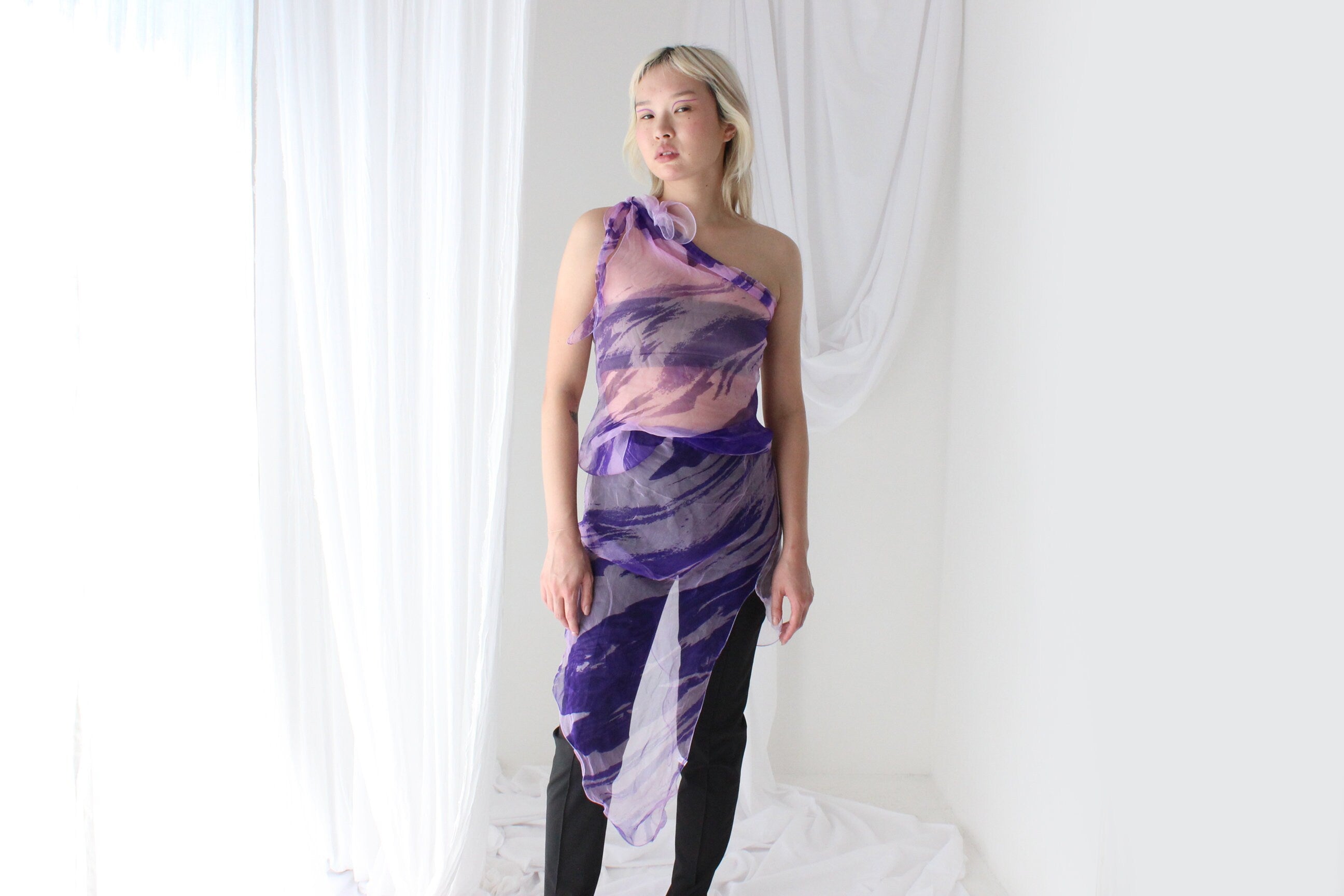 Y2K Pure Silk Chiffon Experimental Scarf Top