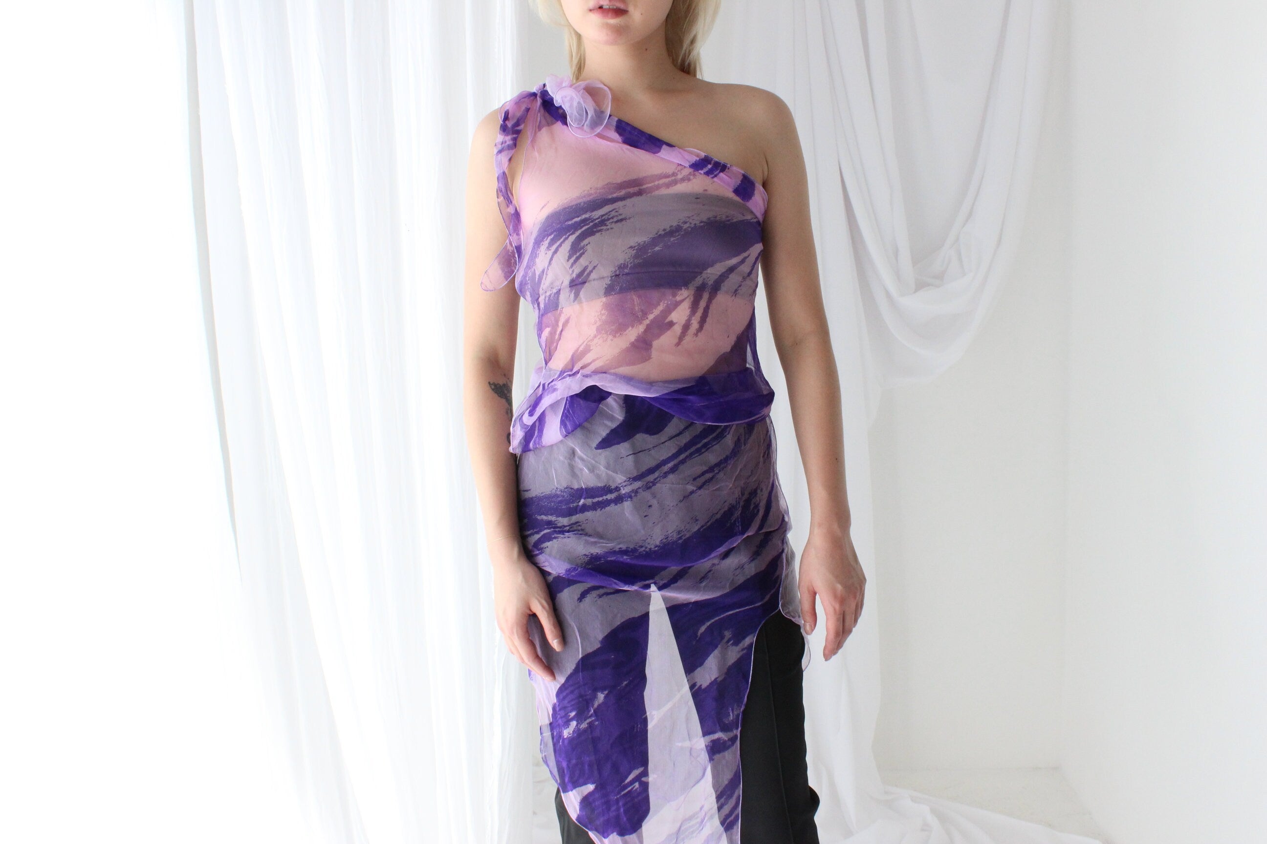 Y2K Pure Silk Chiffon Experimental Scarf Top