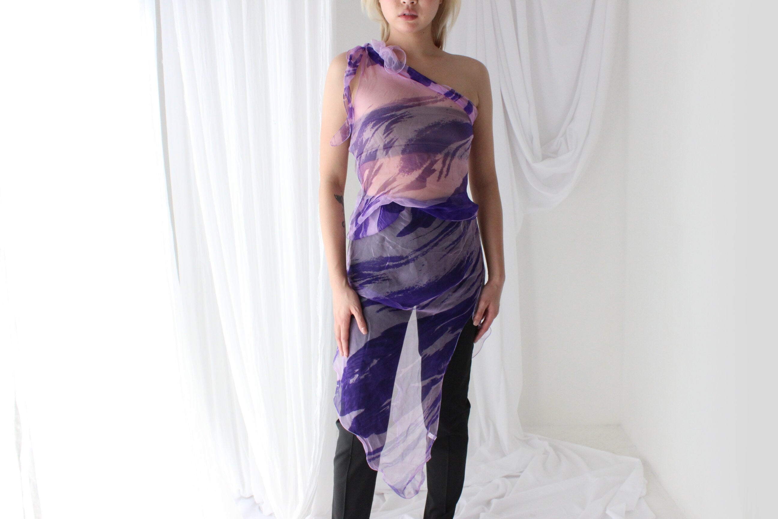 Y2K Pure Silk Chiffon Experimental Scarf Top