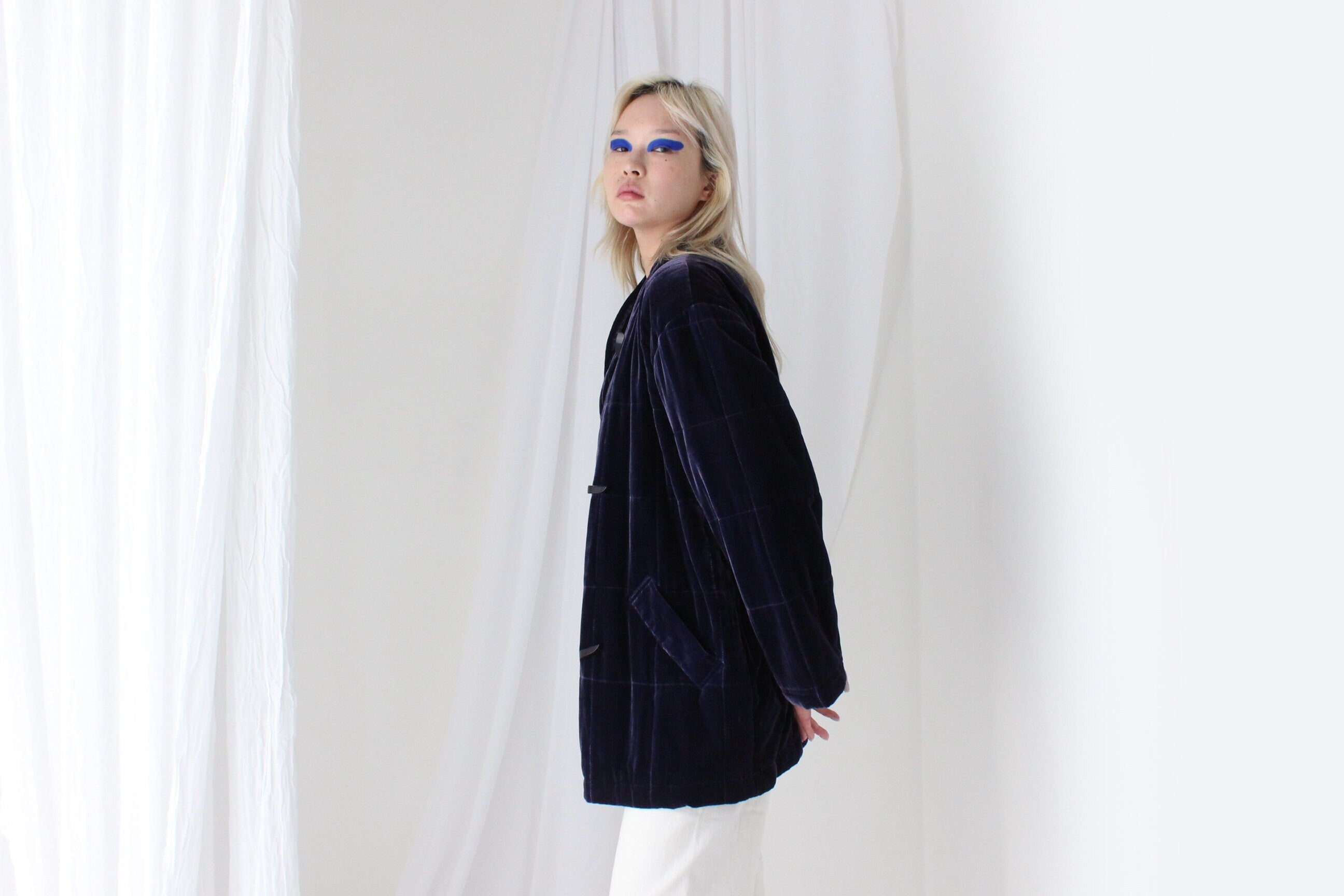 80s PURE SILK VELVET Quilted Puffer Coat in Purple