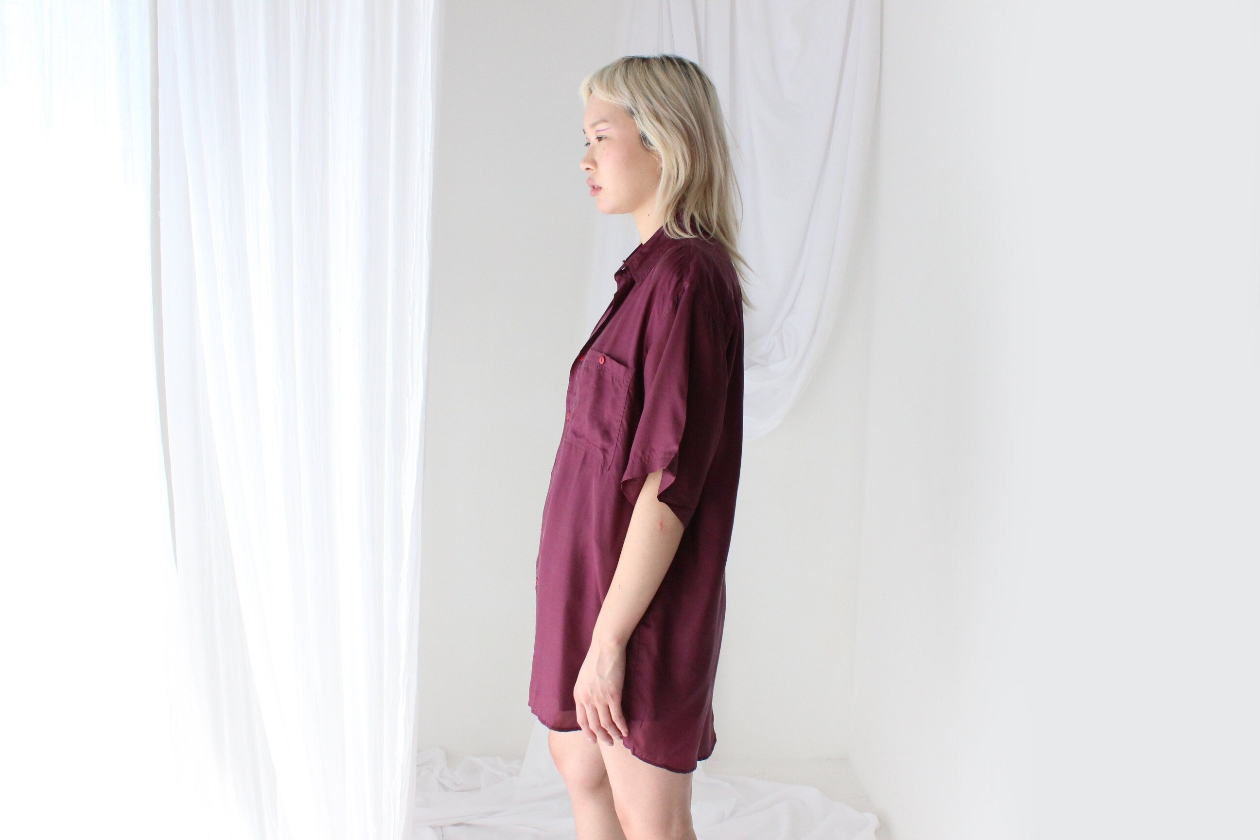 80s PURE SILK Aubergine Boxy Shirt