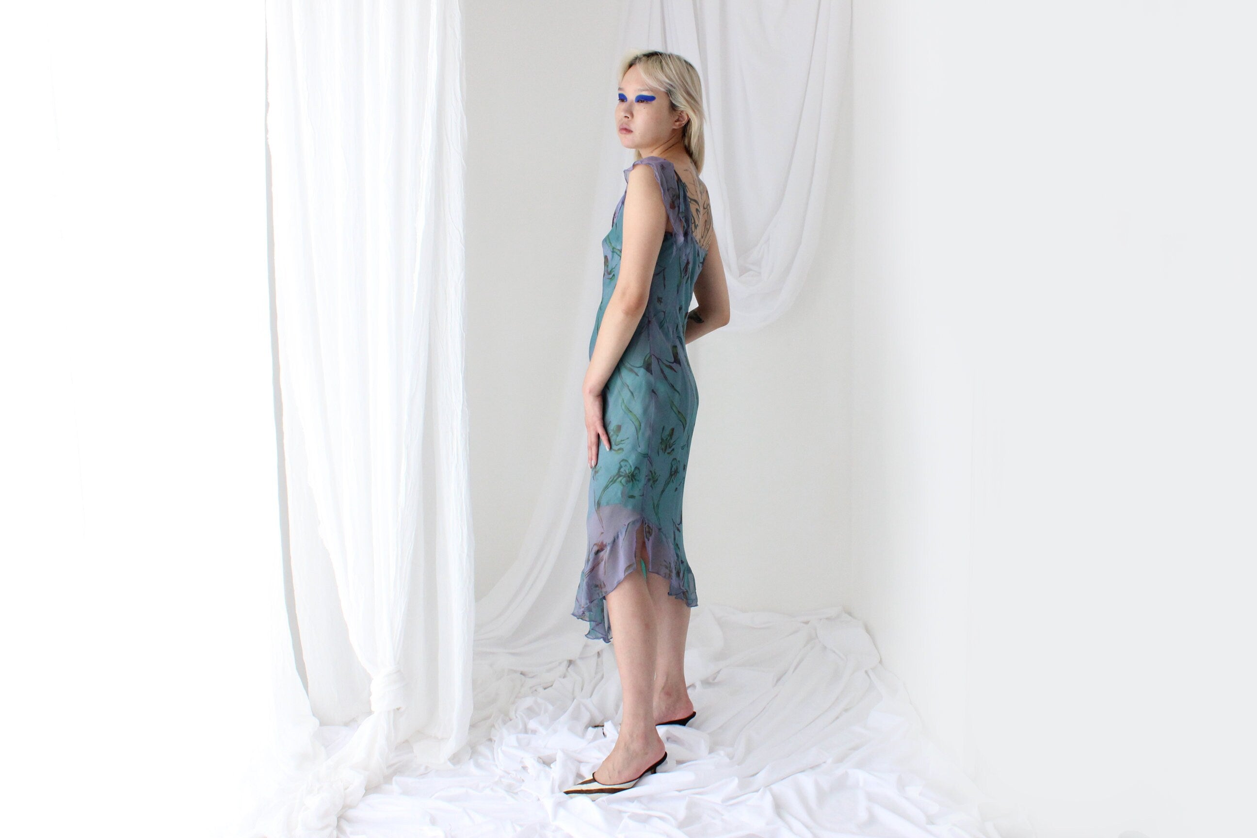 Y2K PURE SILK Shimmer Asymmetric Carrie Dress