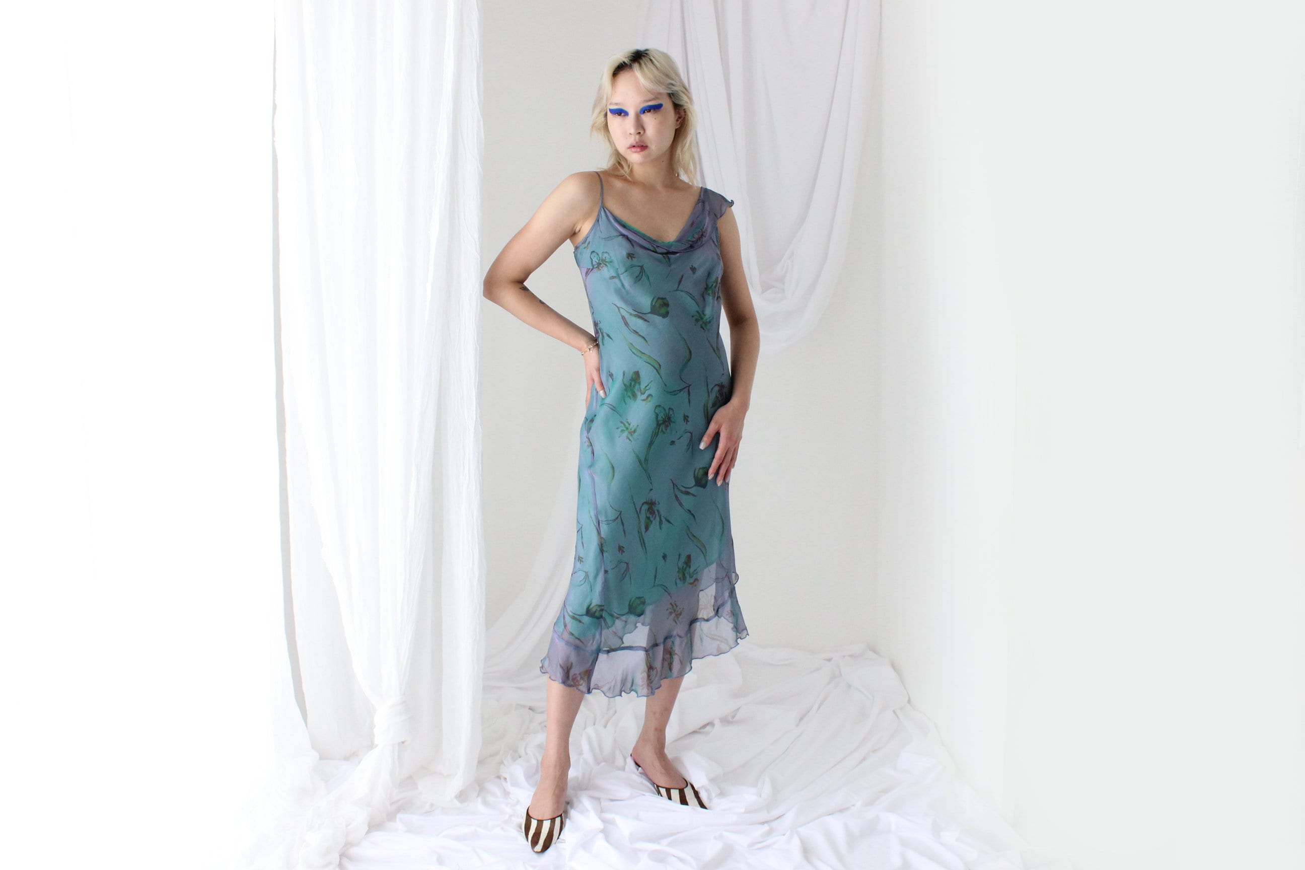 Y2K PURE SILK Shimmer Asymmetric Carrie Dress