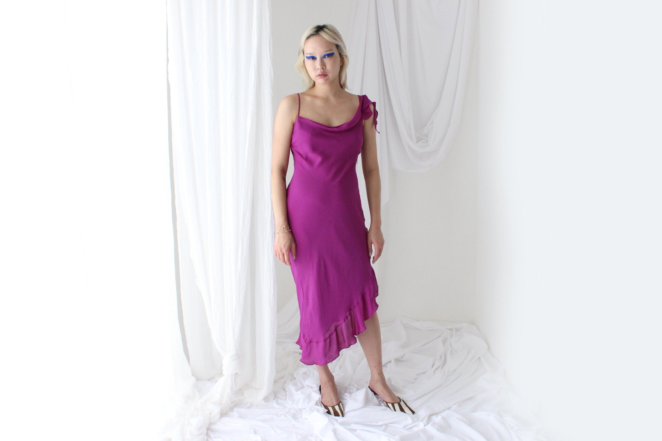 Stunning Y2K PURE SILK Asymmetric Cocktail Dress