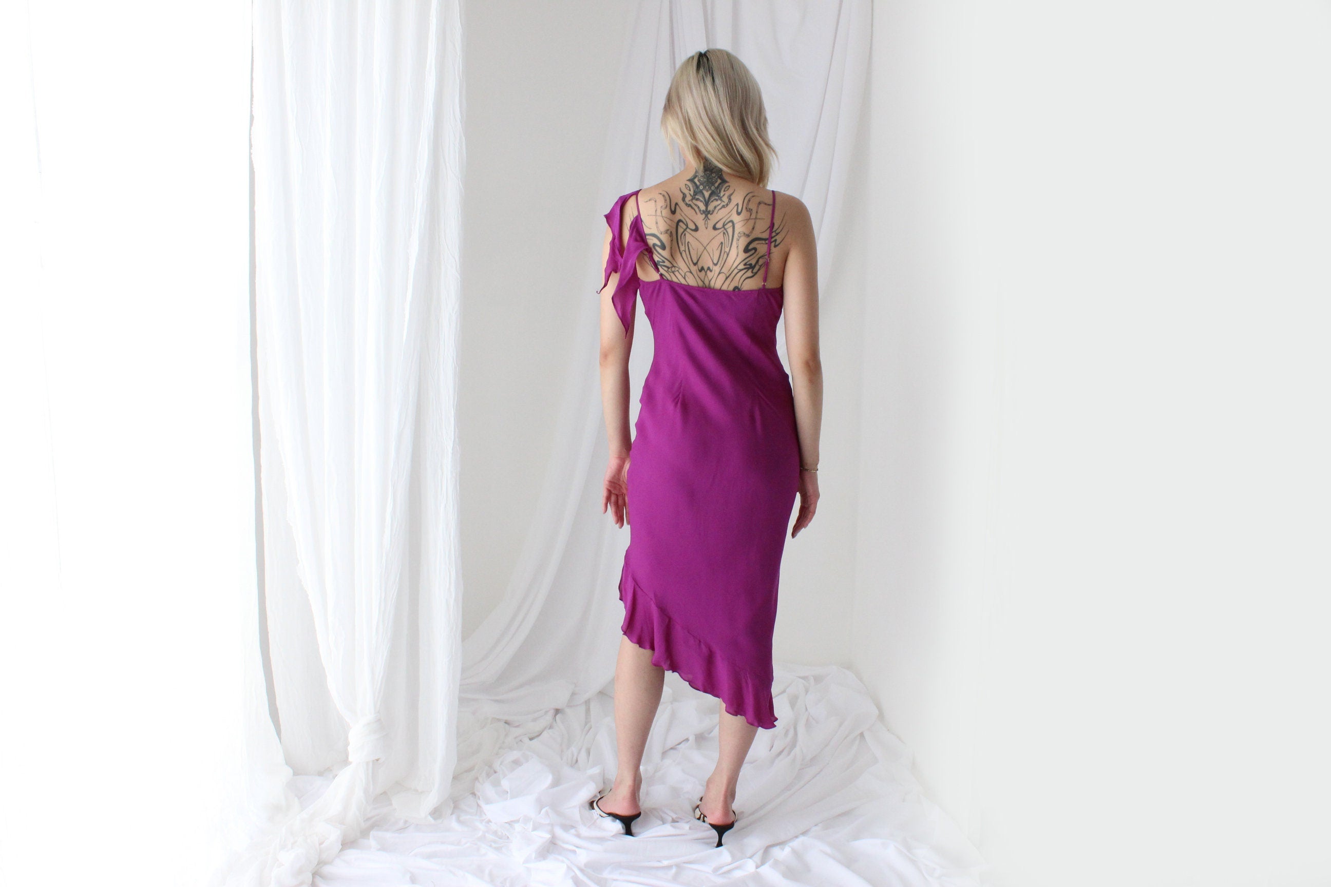 Stunning Y2K PURE SILK Asymmetric Cocktail Dress