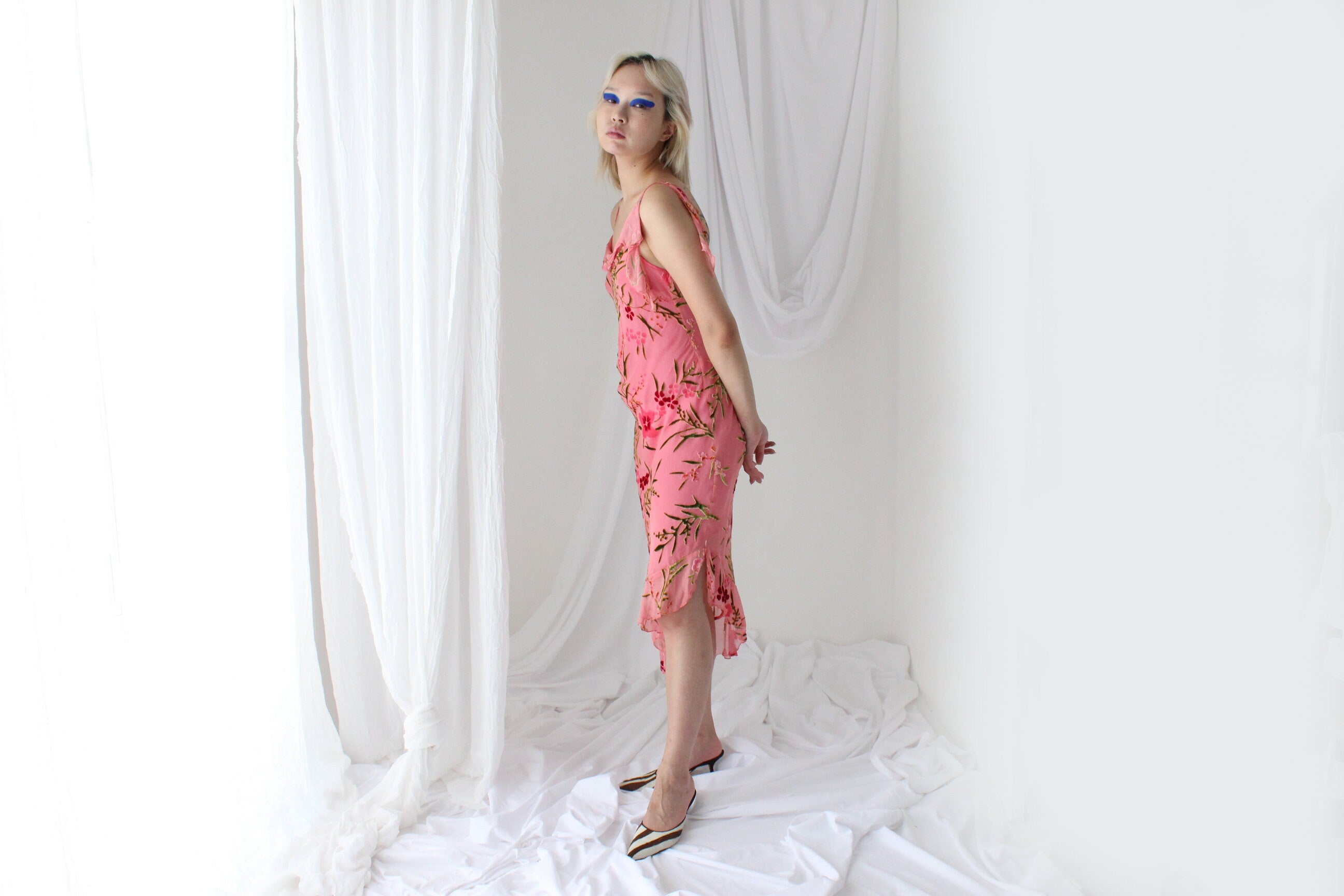 Y2K PURE SILK Asymmetric Velvet Burnout Galliano/Dior Vibe Dress