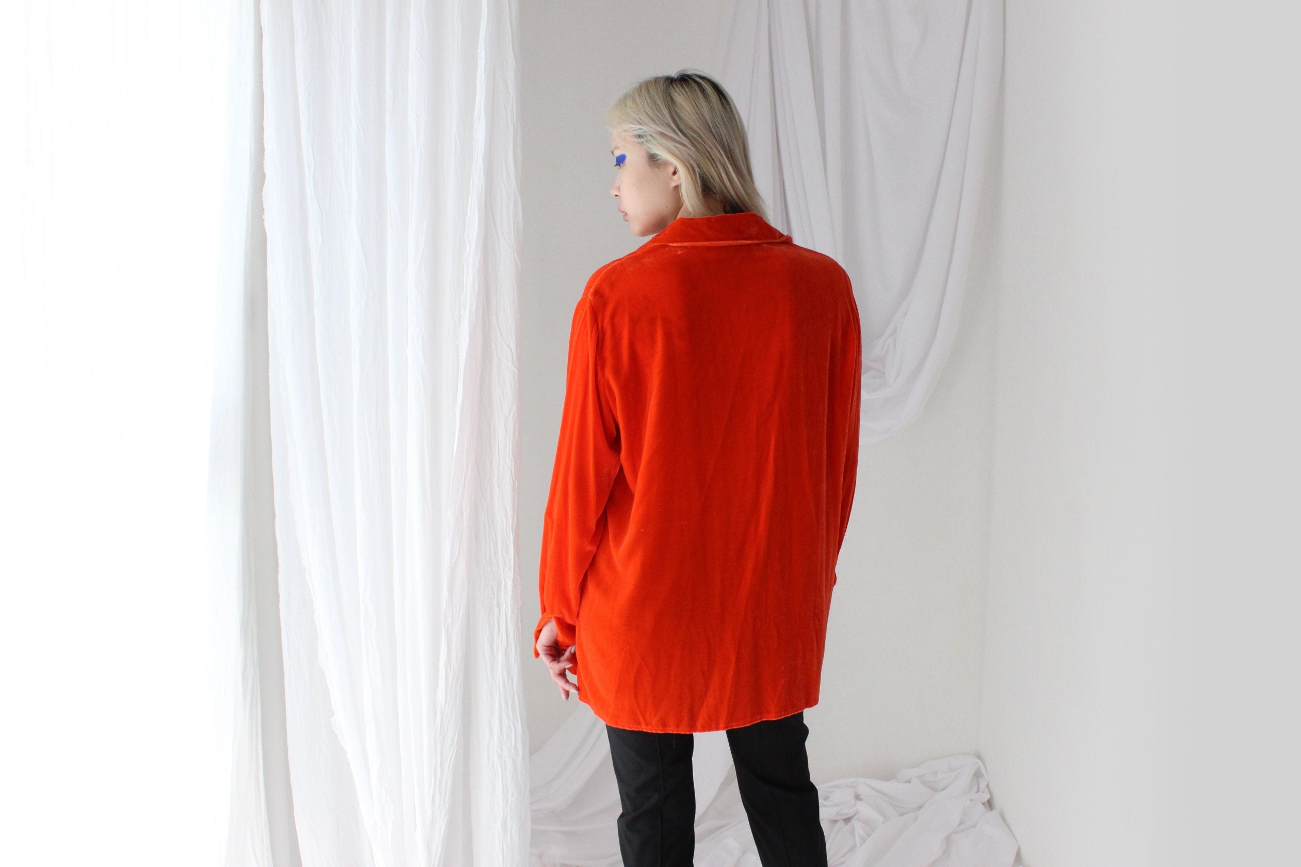 90s Acid Orange PURE SILK VELVET Shirt