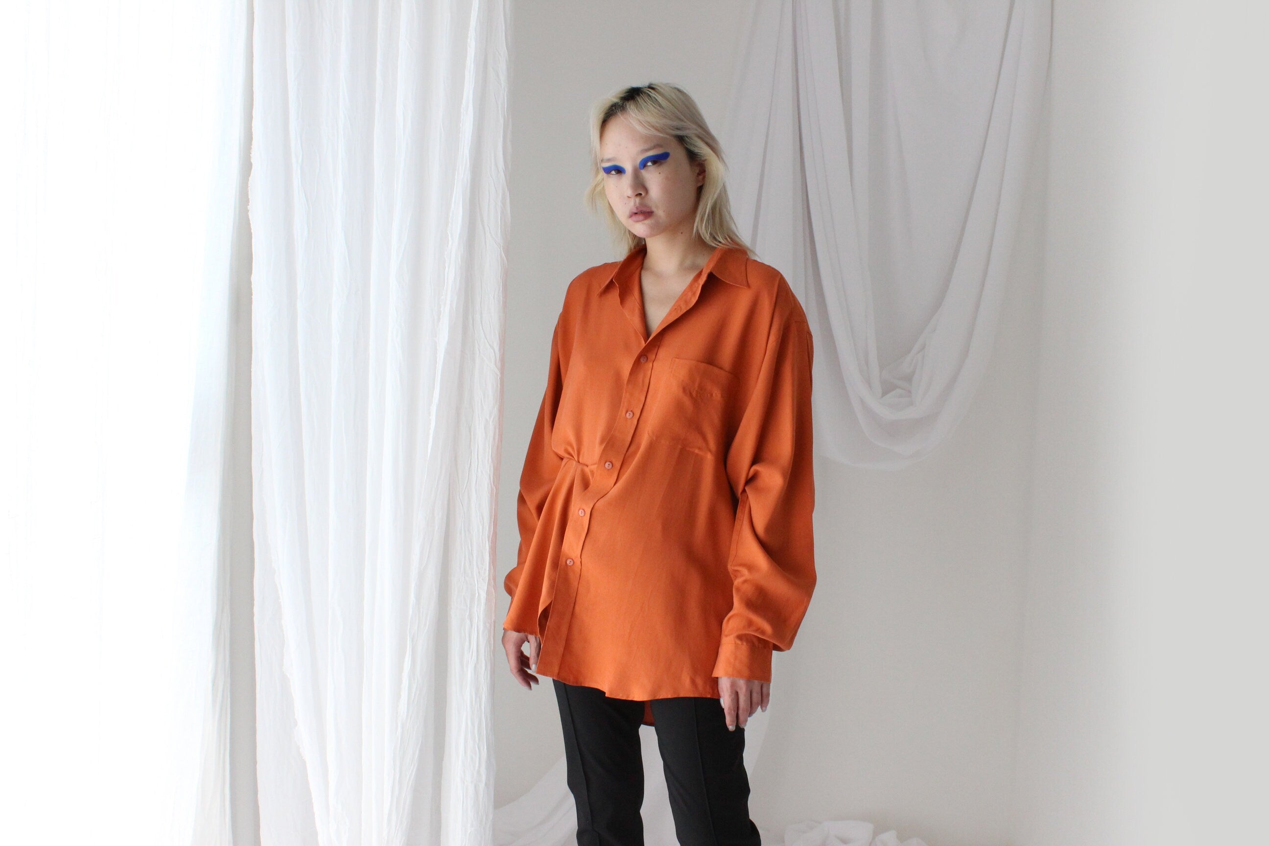 Heavenly 90s Pure Fuji Silk Orange Oversized Shirt