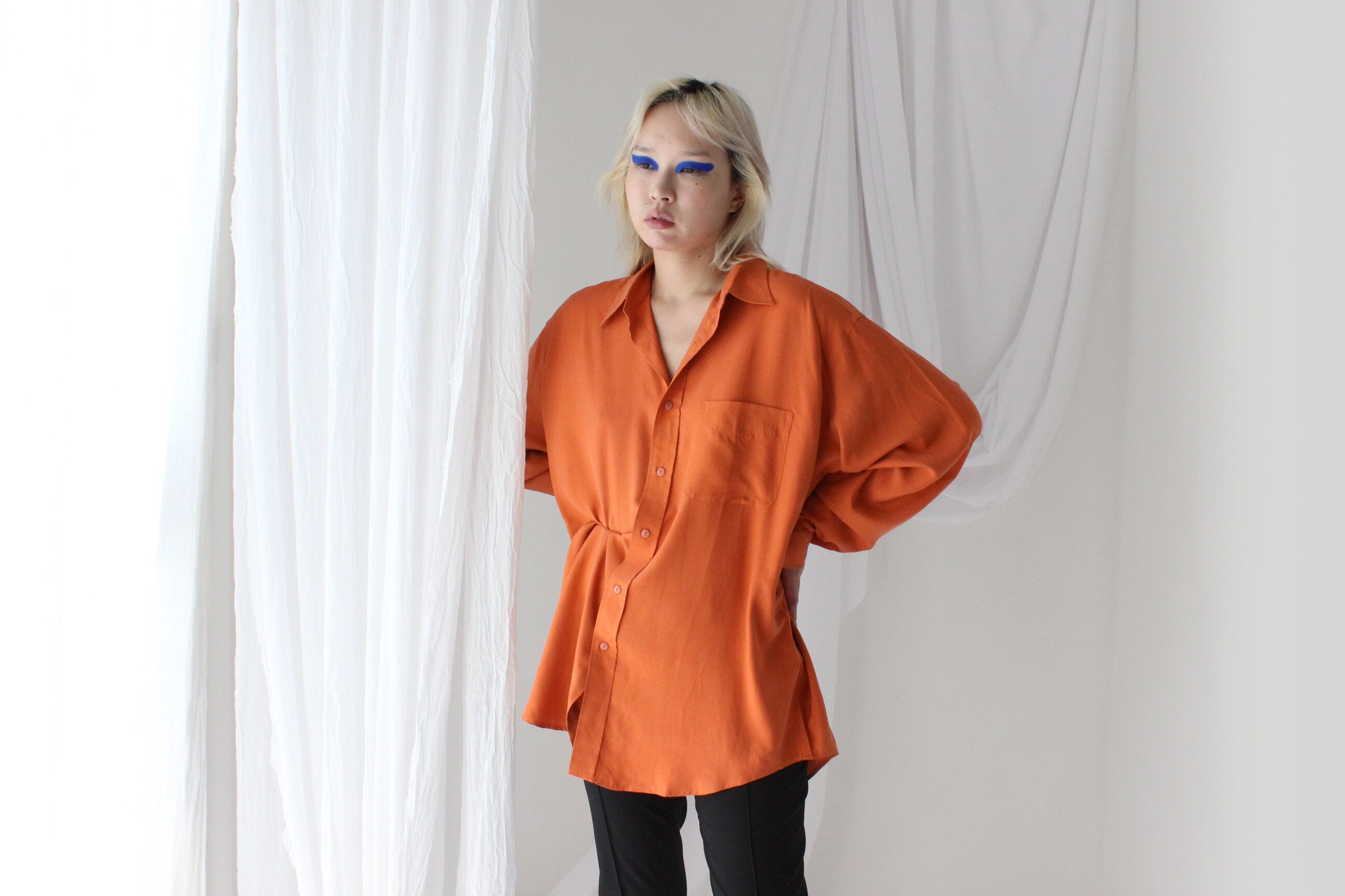 Heavenly 90s Pure Fuji Silk Orange Oversized Shirt