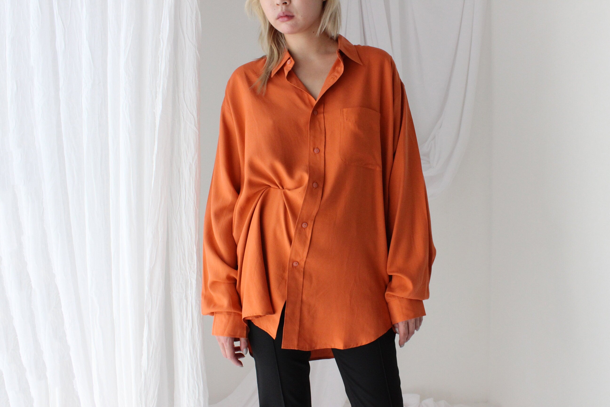 Heavenly 90s Pure Fuji Silk Orange Oversized Shirt