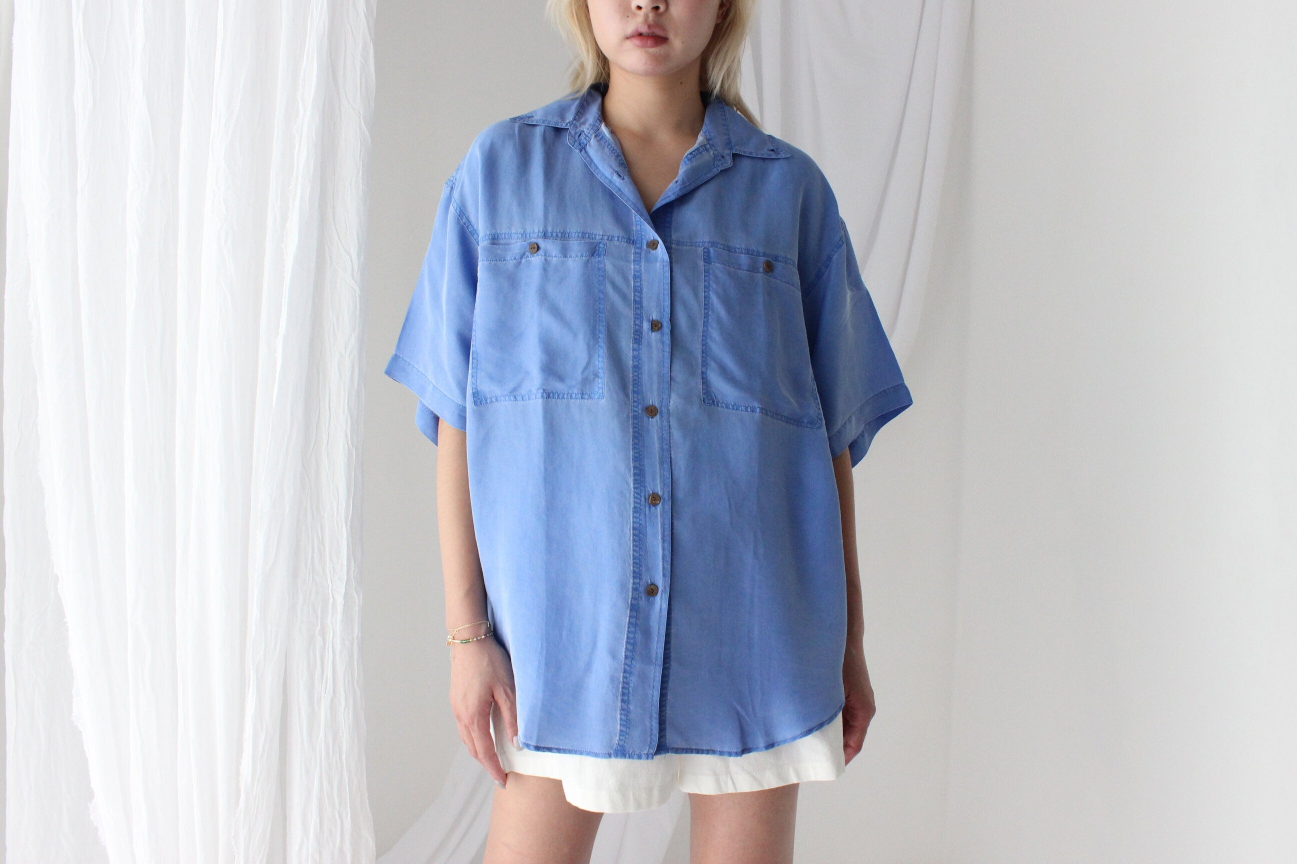 80s PURE SILK "Denim" Look Boxy Shirt